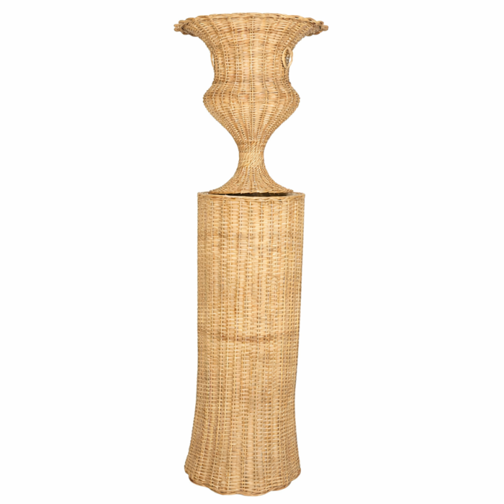 Round Scalloped Wicker Urn and Pedestal (2 Options)