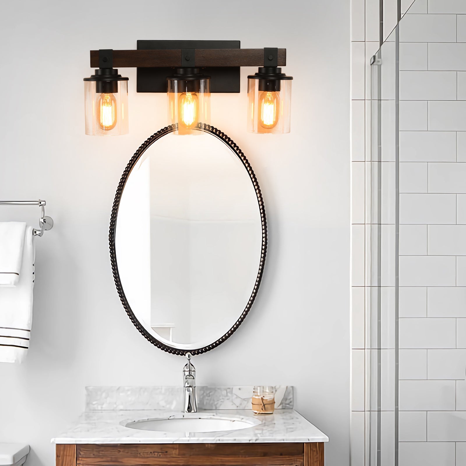 19" Rustic 3-Light Vanity Light, Industrial Bathroom Wall Sconce, Modern Farmhouse Lighting Fixture (No Bulbs)