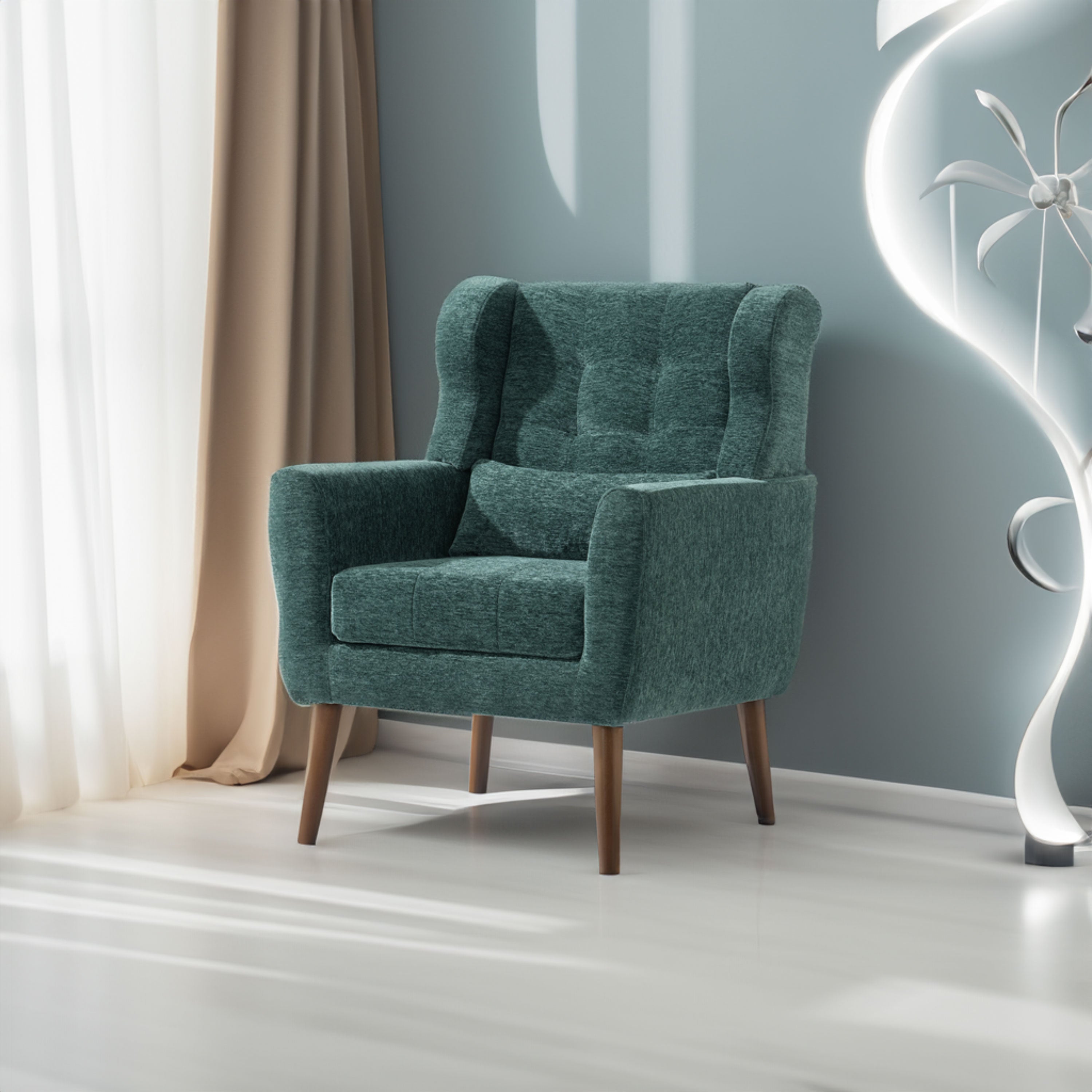 Modern Accent Chair Upholstered Foam Filled Living Room Chairs Comfy Reading Chair Mid Century Modern Chair (Blackish Green)