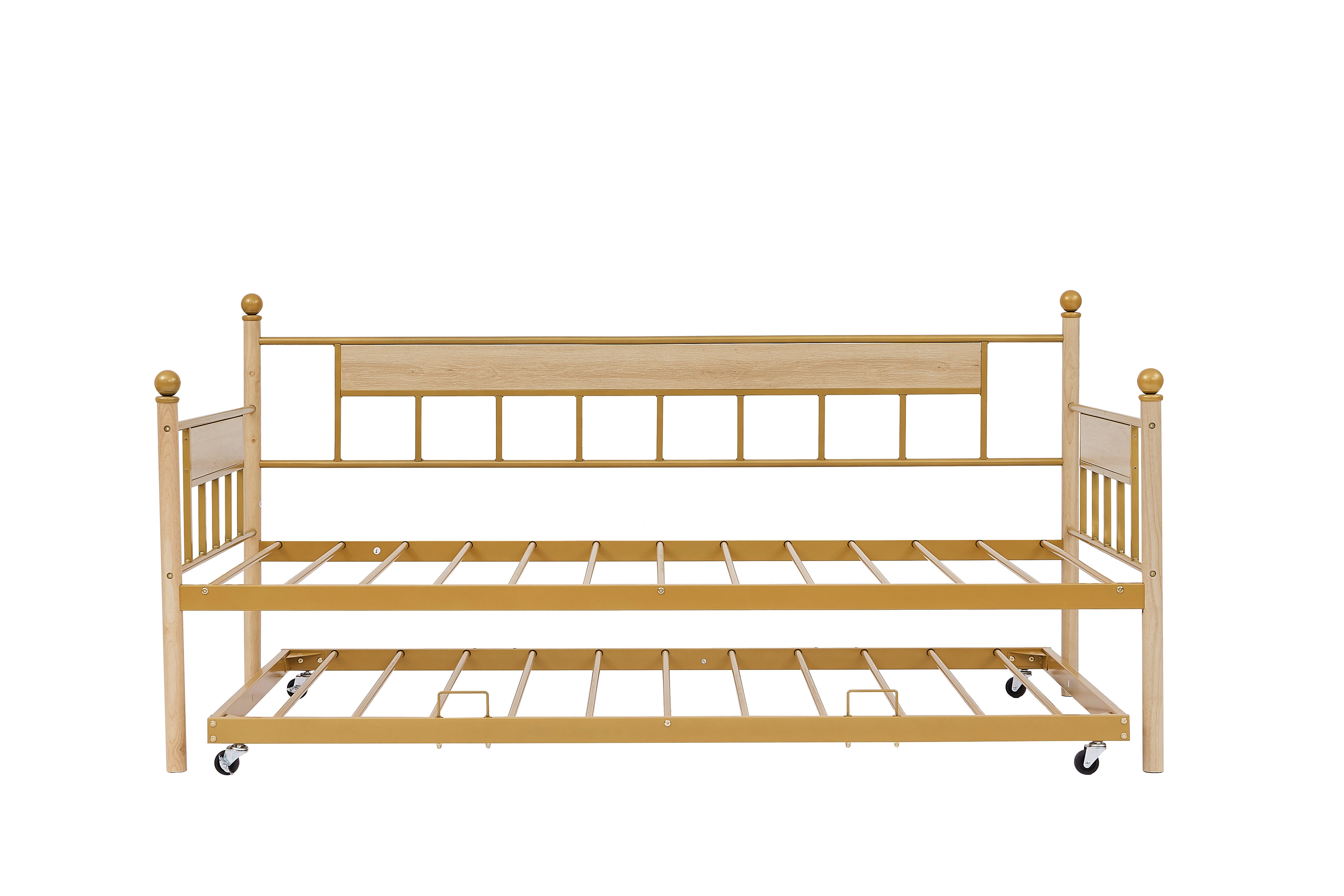 Daybed sofa bed metal framed with trundle twin size golden 77'' L x 40.6'' W x 14.5''H
