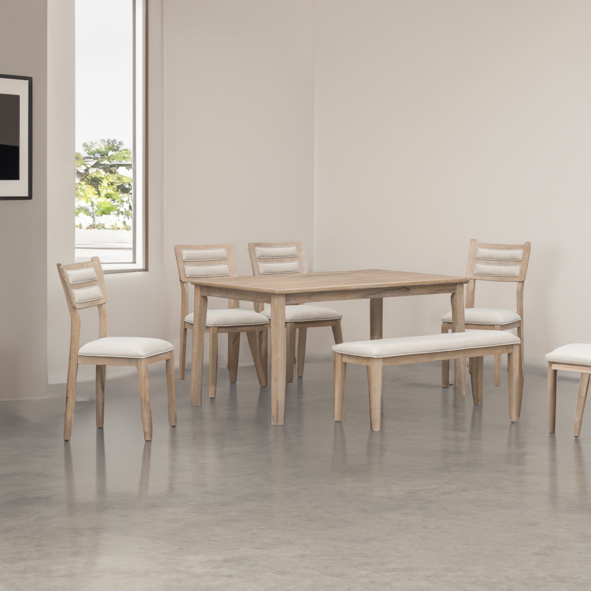 TREXM Classic and Traditional Style 6 - Piece Dining Set, Includes Dining Table, 4 Upholstered Chairs & Bench (Natural Wood Wash)