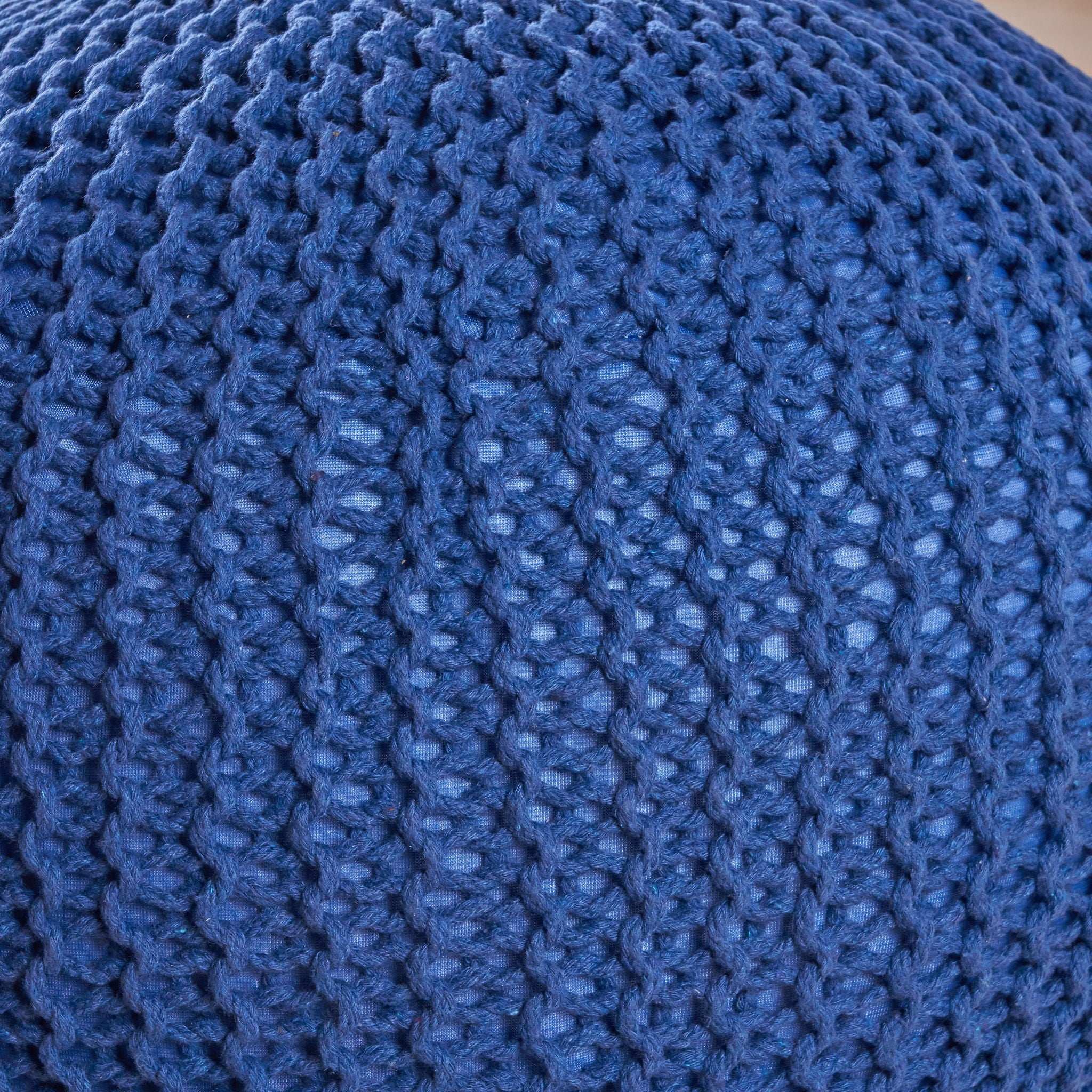 Bordeaux Knitted Cotton Round Pouf - Versatile Ottoman and Floor Cushion