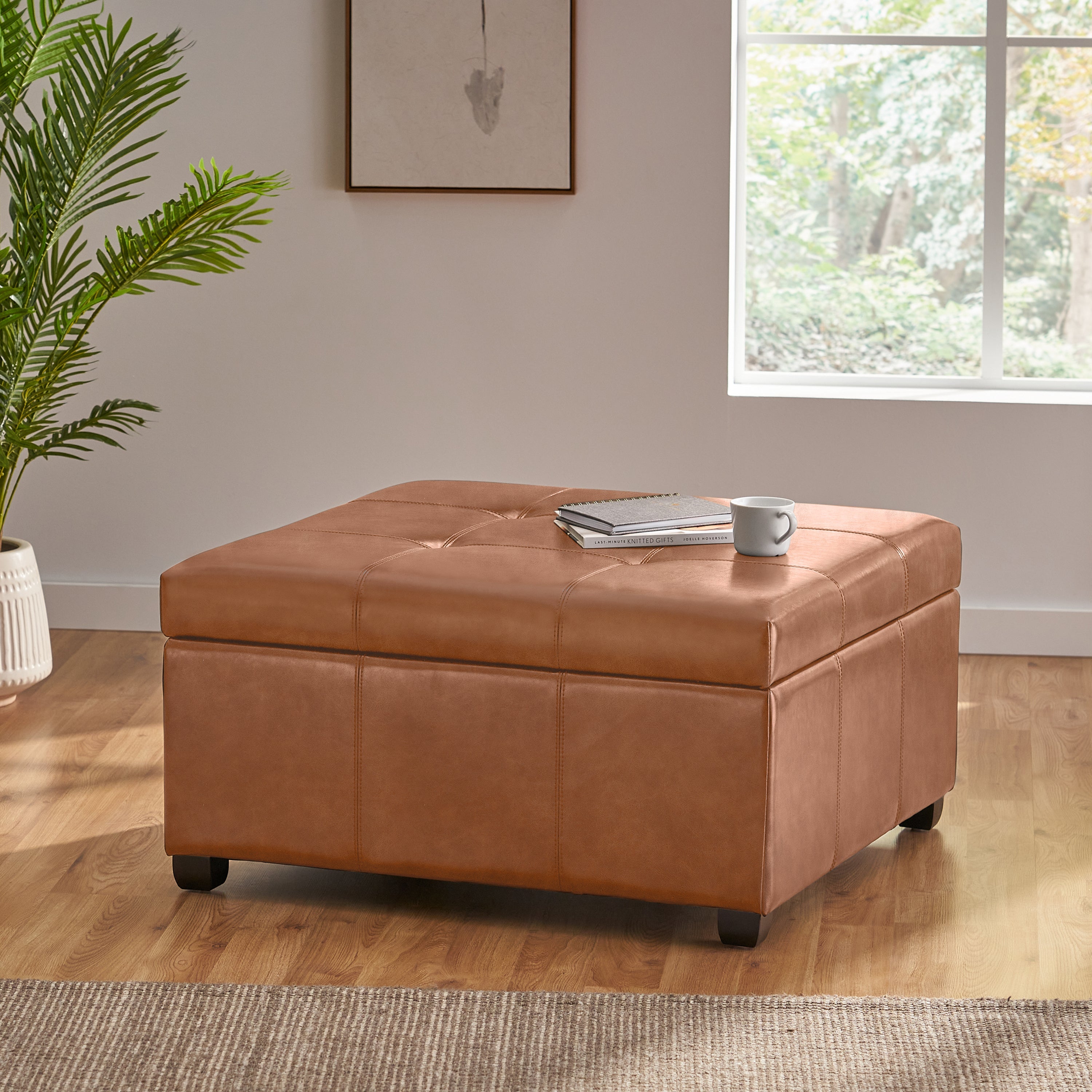 Faux Leather Tufted Storage Ottoman