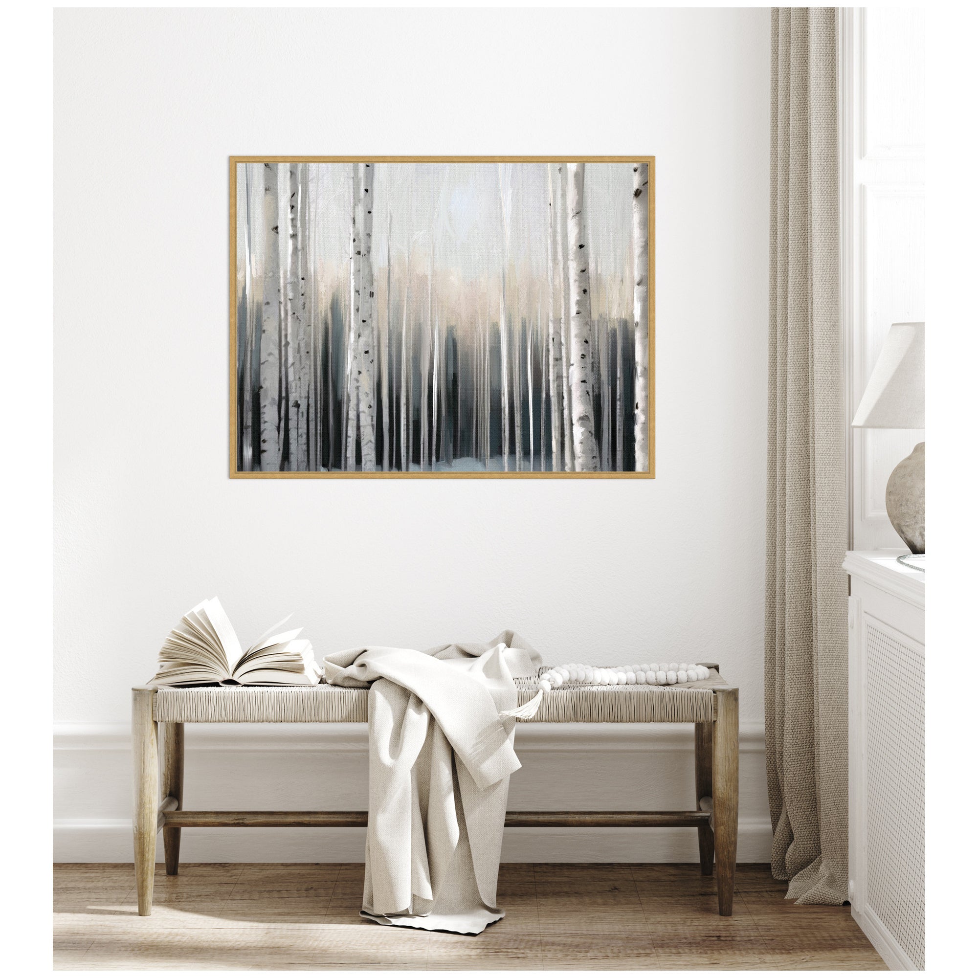 Sylvie Birch Tree Glow Framed Canvas by Mary Sparrow