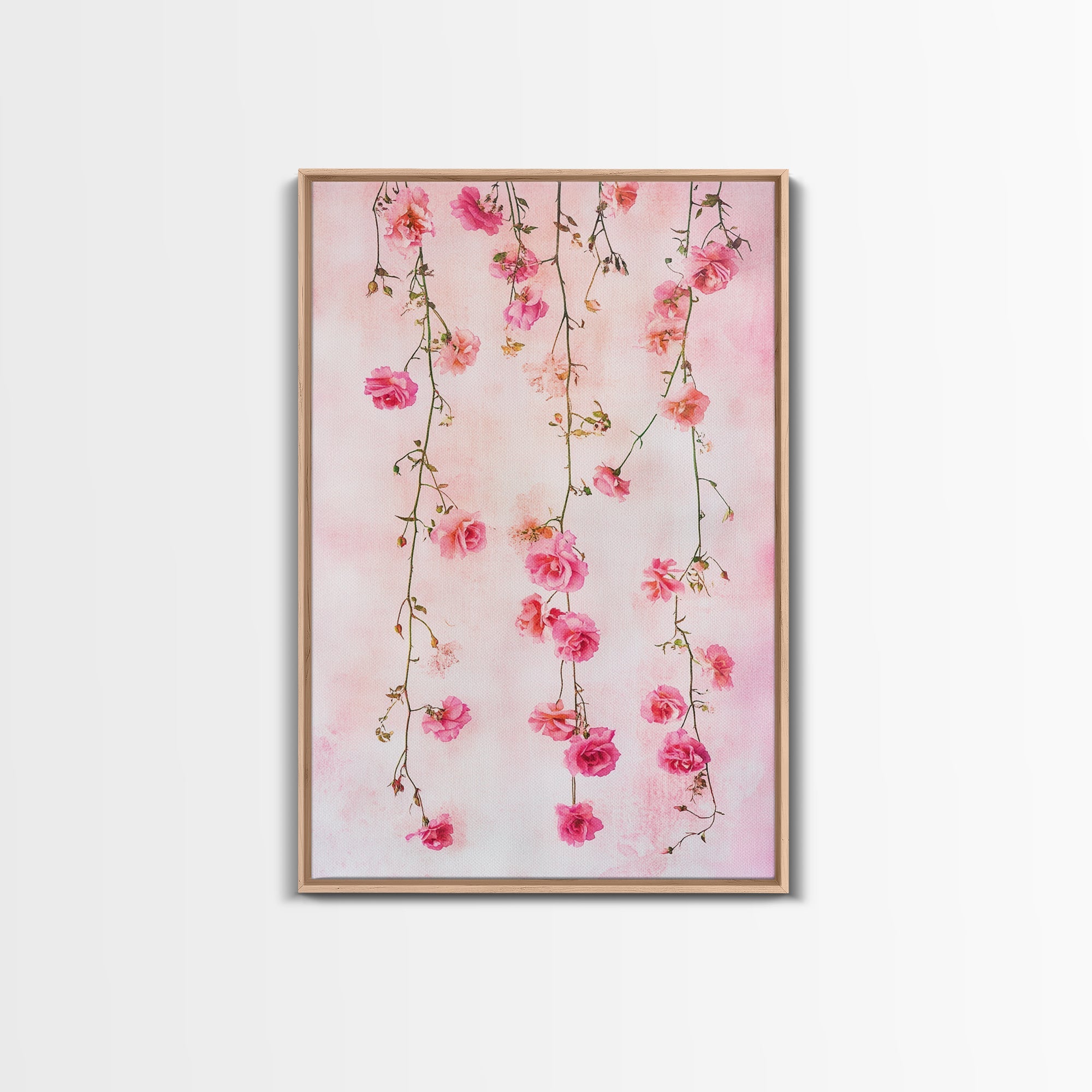 Hanging Roses Canvas Print Floral Wildflower Painting Chinoiserie Inspired Light Pink Wall Art Cottagecore Aesthetic Gift Idea