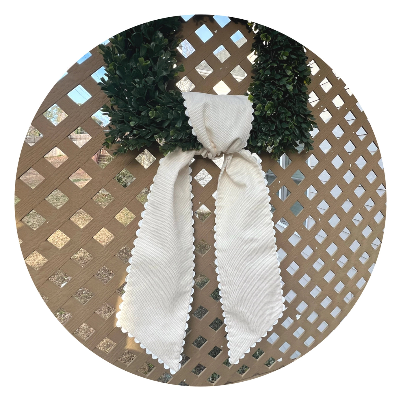 Ivory Cotton Wreath Sash with Trim -