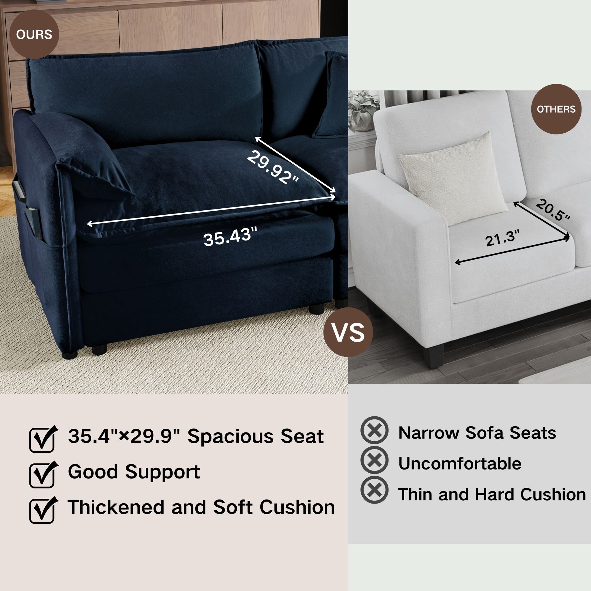 Modern Comfy Deep Seat Modular Sectional Sofa Cloud Couch With Ottoman