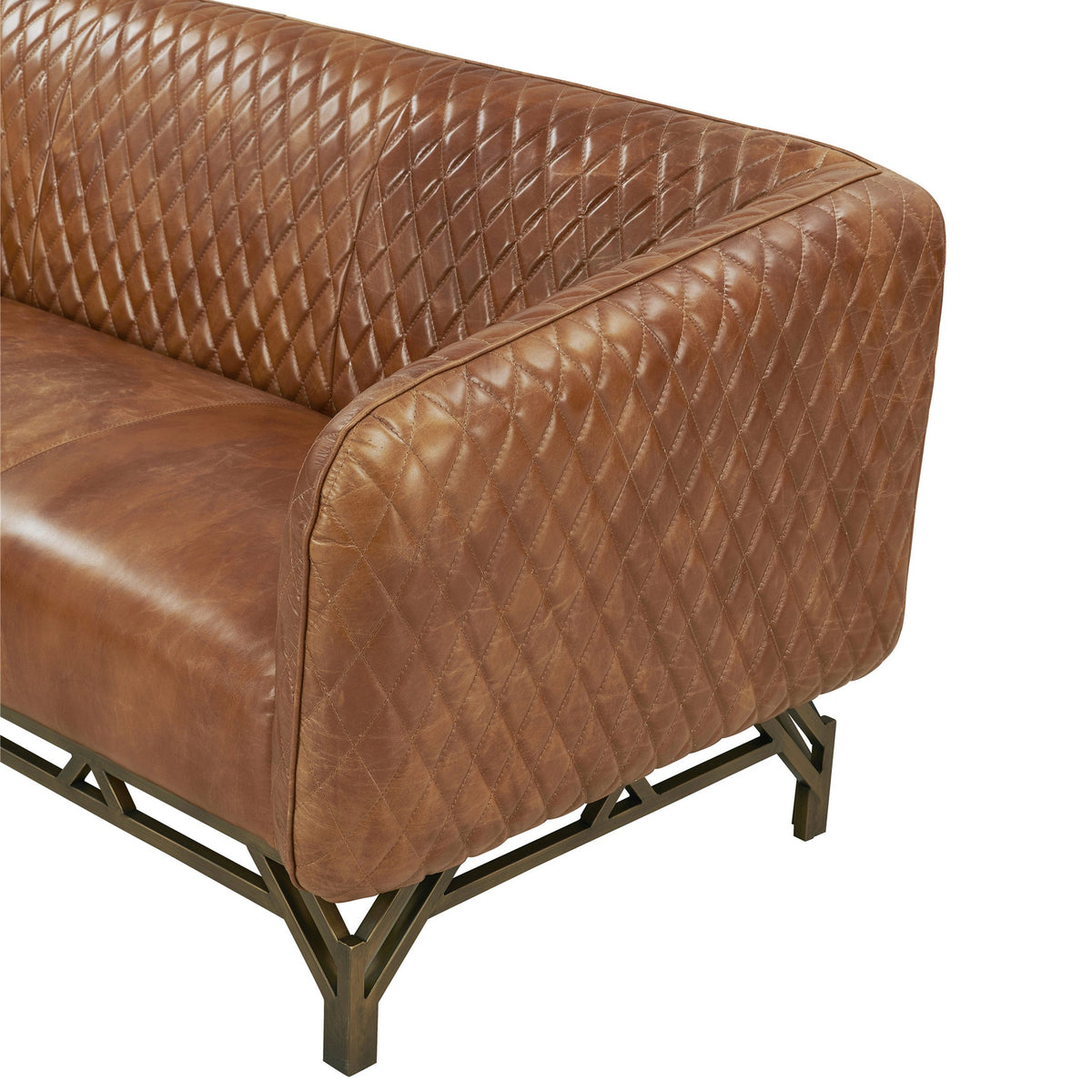 Vincent Industrial Modern Love Seat - Light Brown Leather