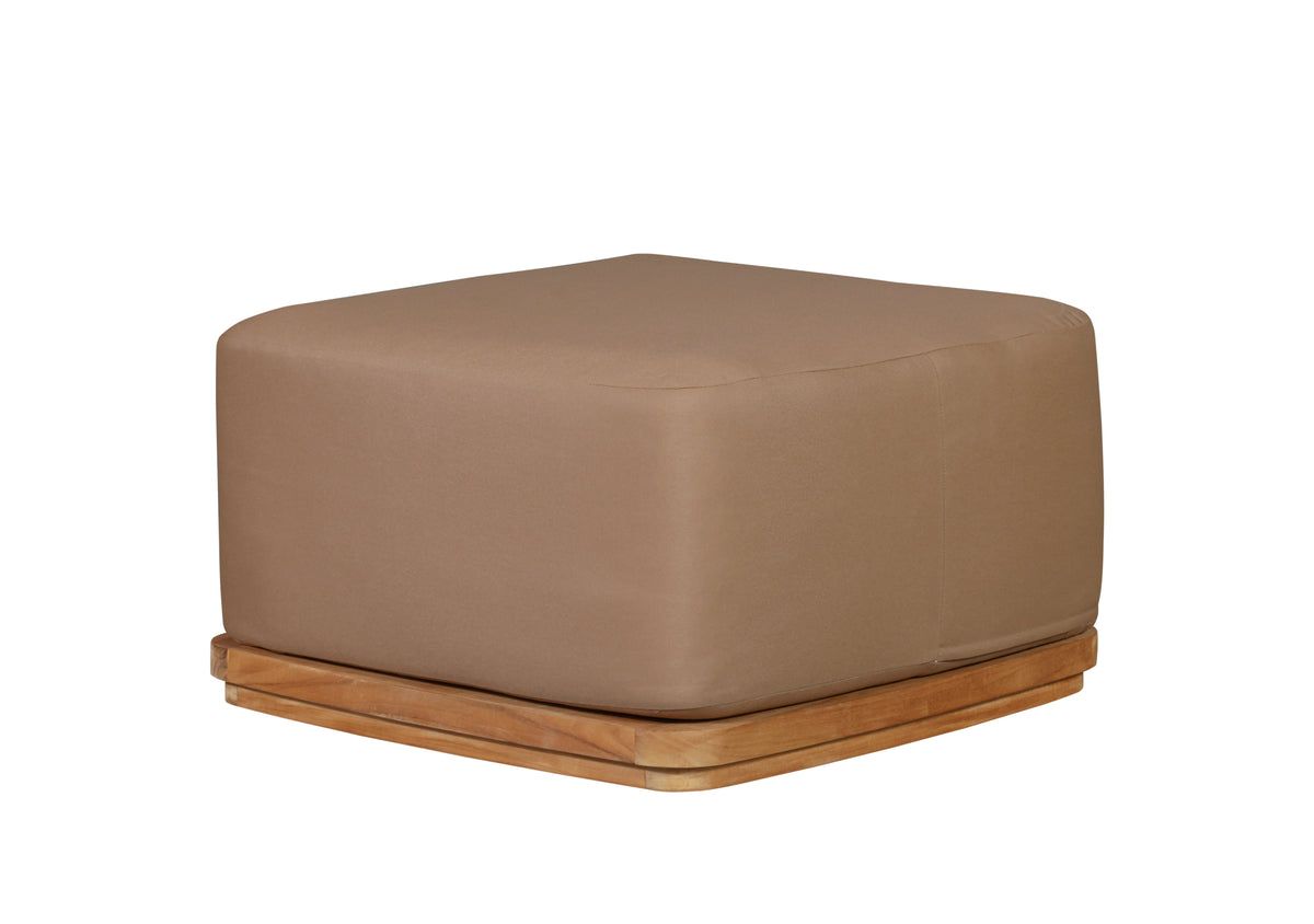 Eclipse Outdoor Solid Teak Wood Ottoman - Light Brown Fabric