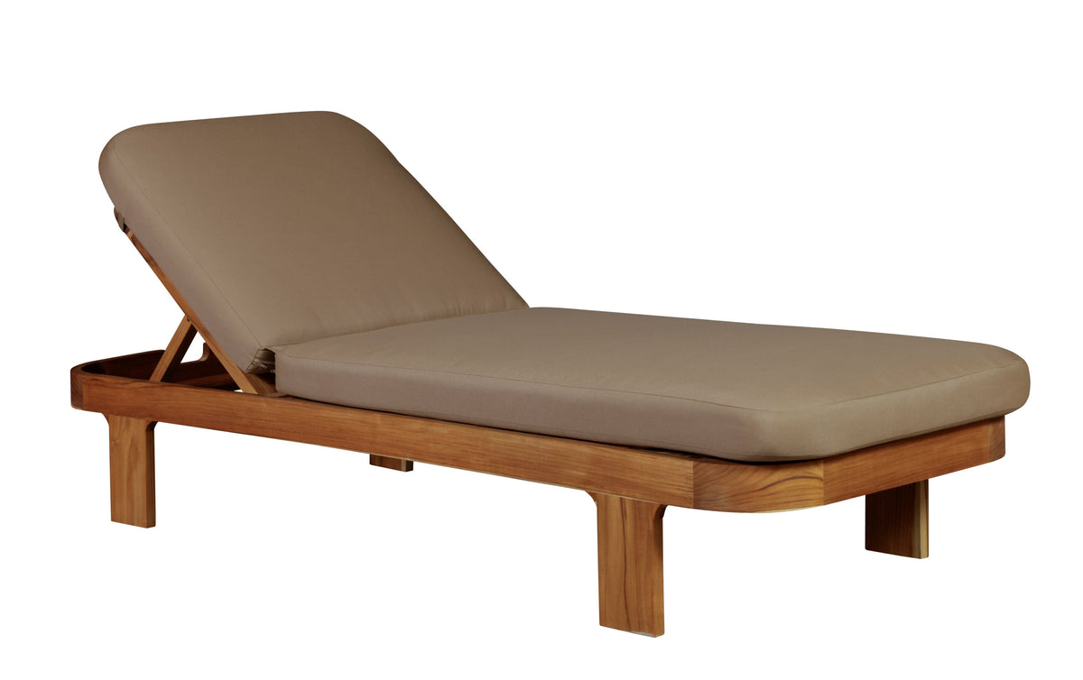 Eclipse Outdoor Solid Teak Wood Sun Lounger - Light Brown Fabric