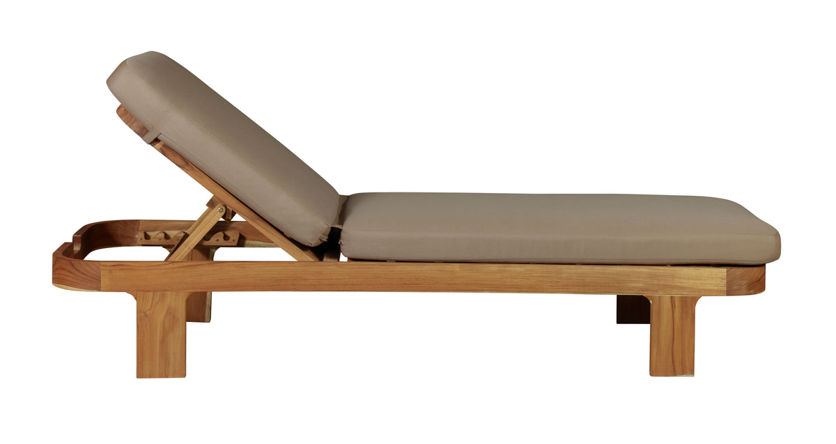 Eclipse Outdoor Solid Teak Wood Sun Lounger - Light Brown Fabric