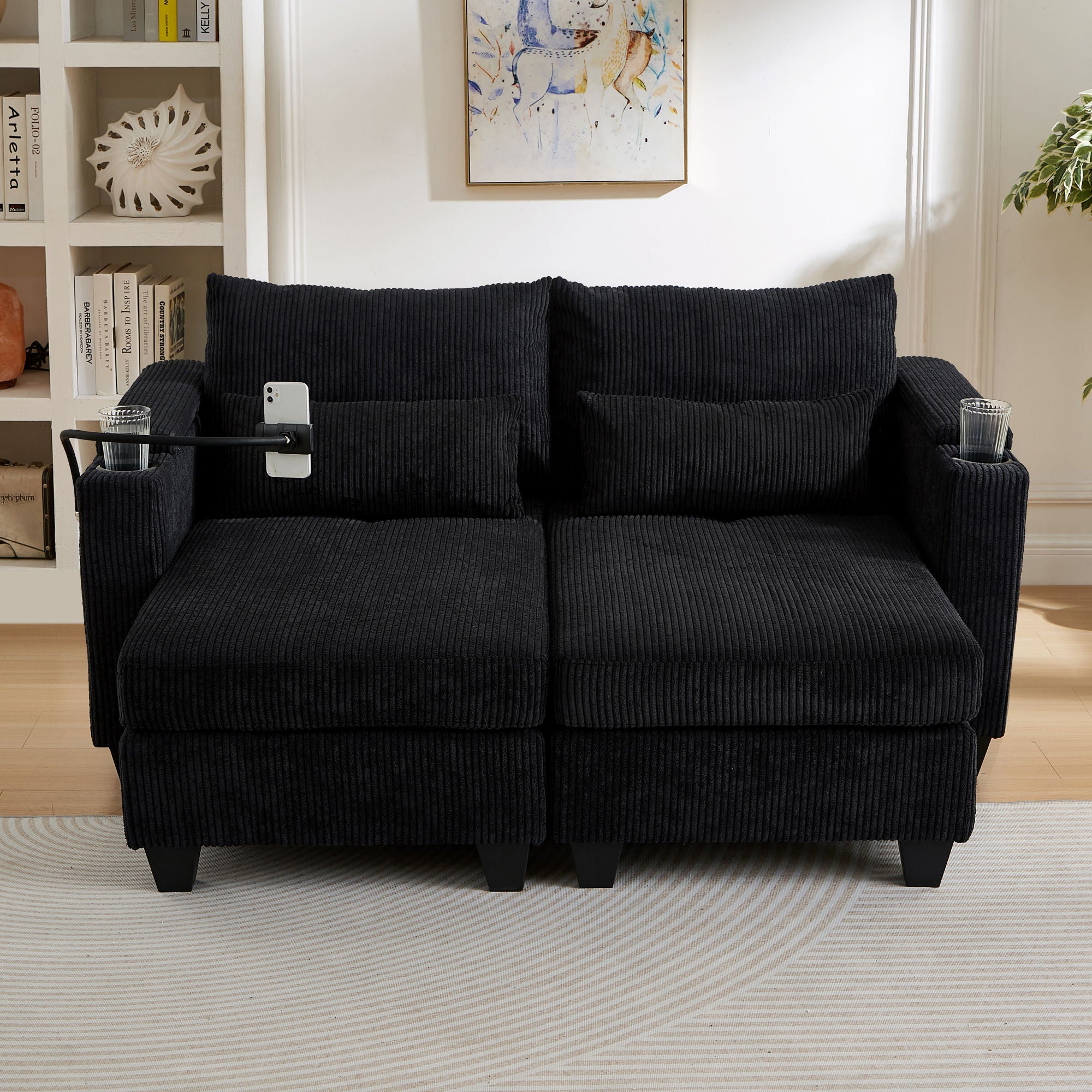 Convertible Chaise Lounge Sofa Chair With USB Ports, Cup Holders, Phone Holder And Storage