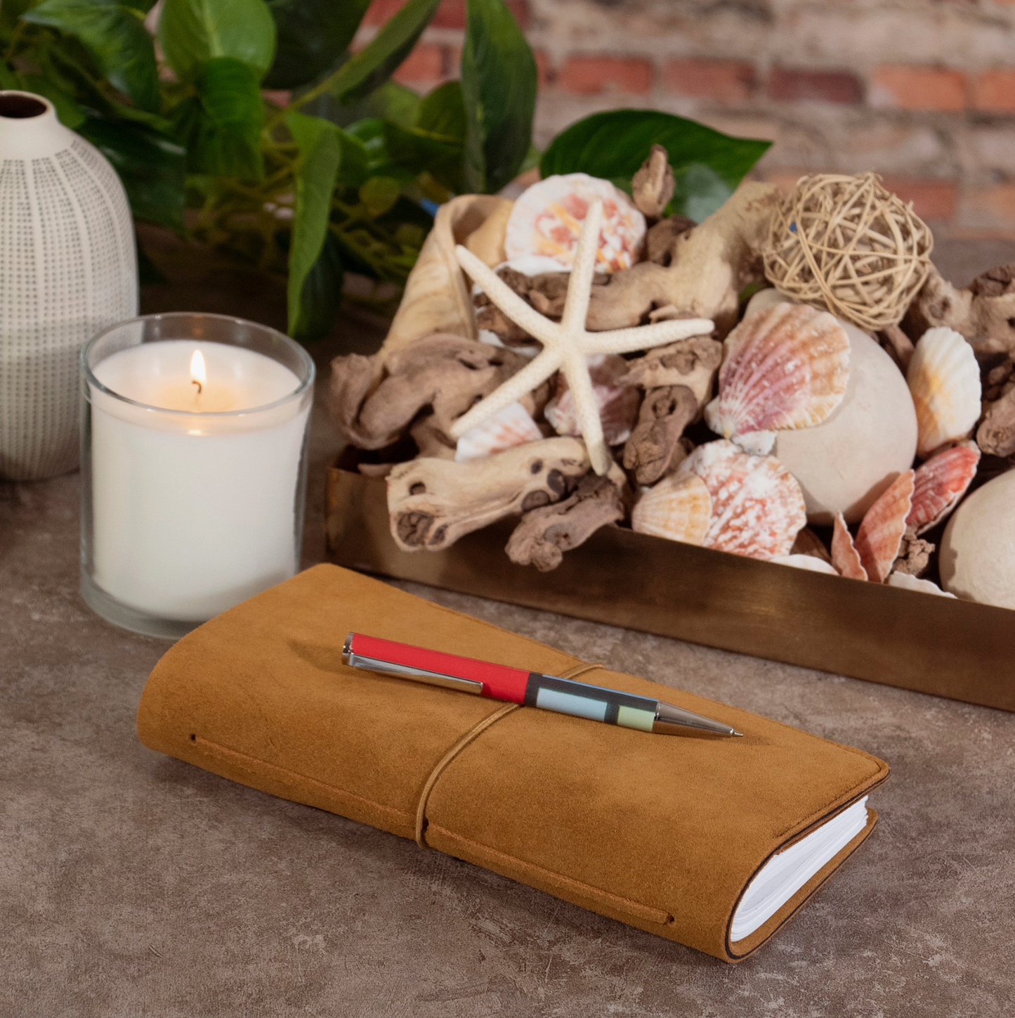 Suede Journal W/ Organic Cotton Paper Small: Cognac