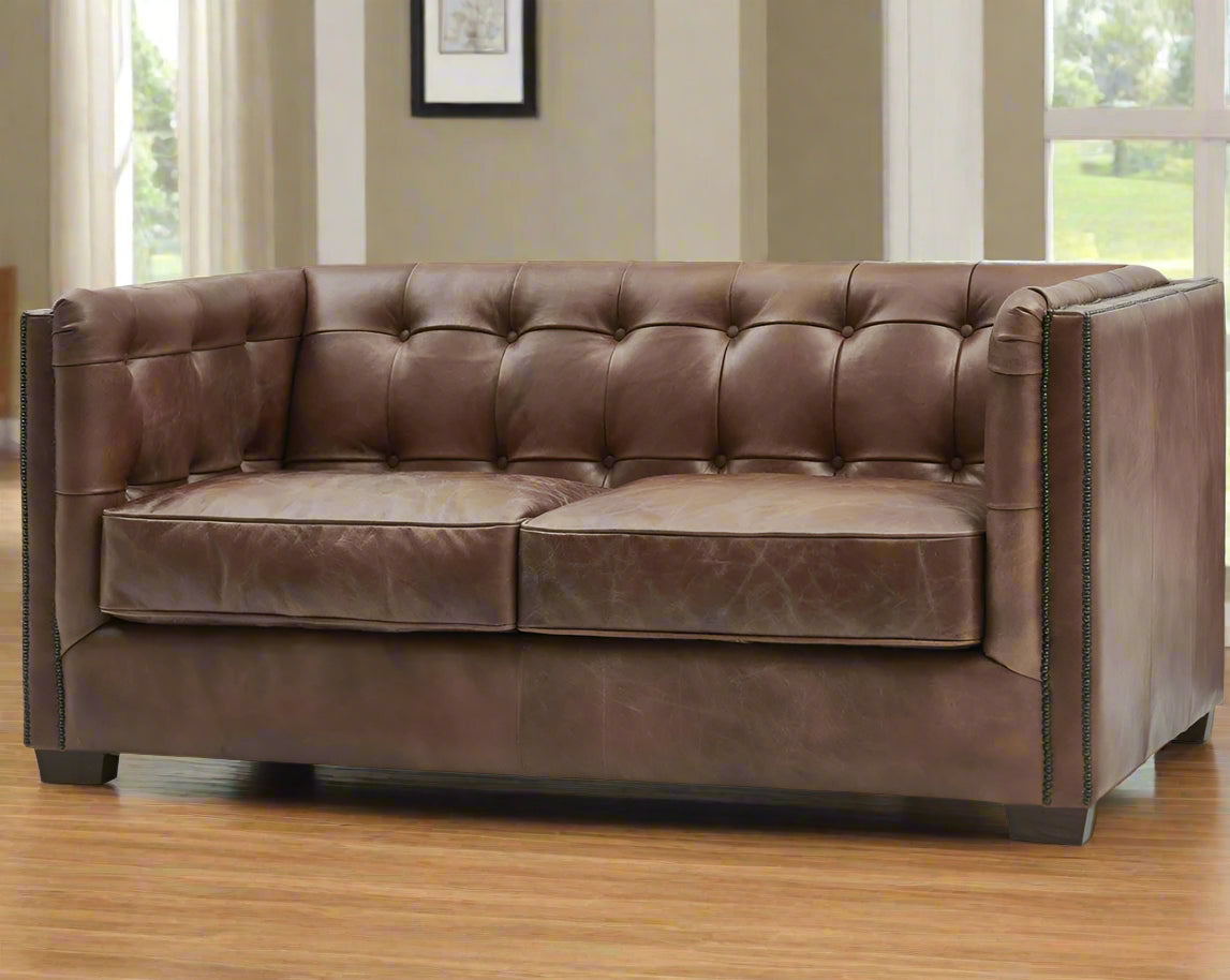 Tuxedo Leather Love Seat - Bark Brown