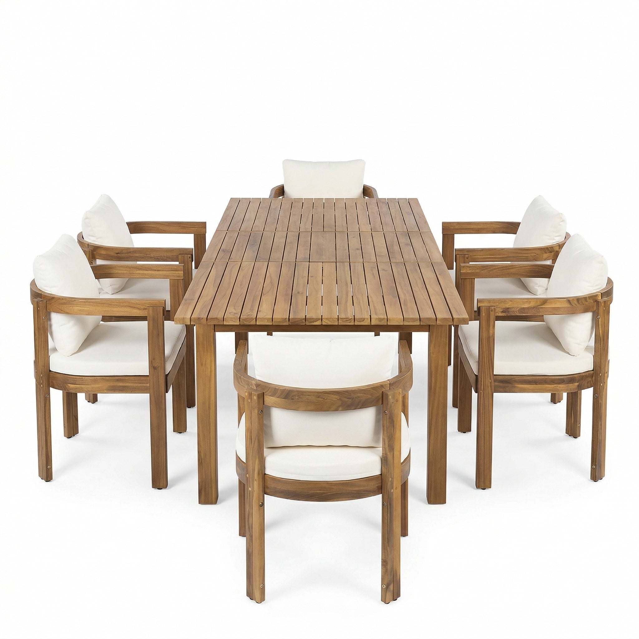 7 Pieces Acacia Wood Outdoor Dining Set with Cream Cushions