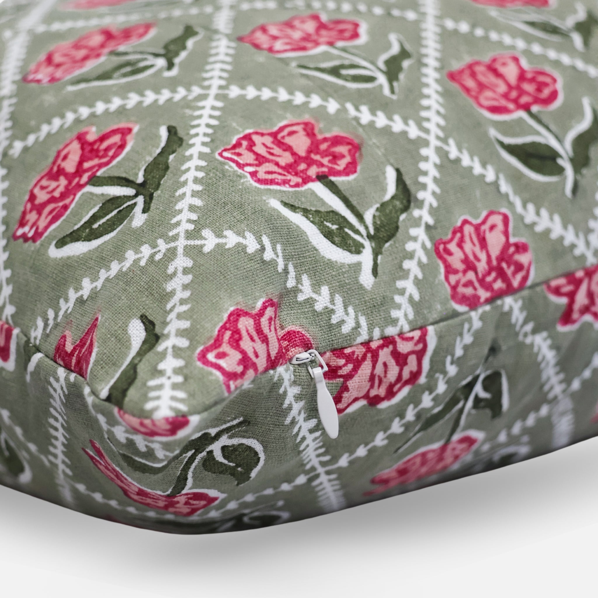 Noor Throw Pillow Cover - Olive & Pink