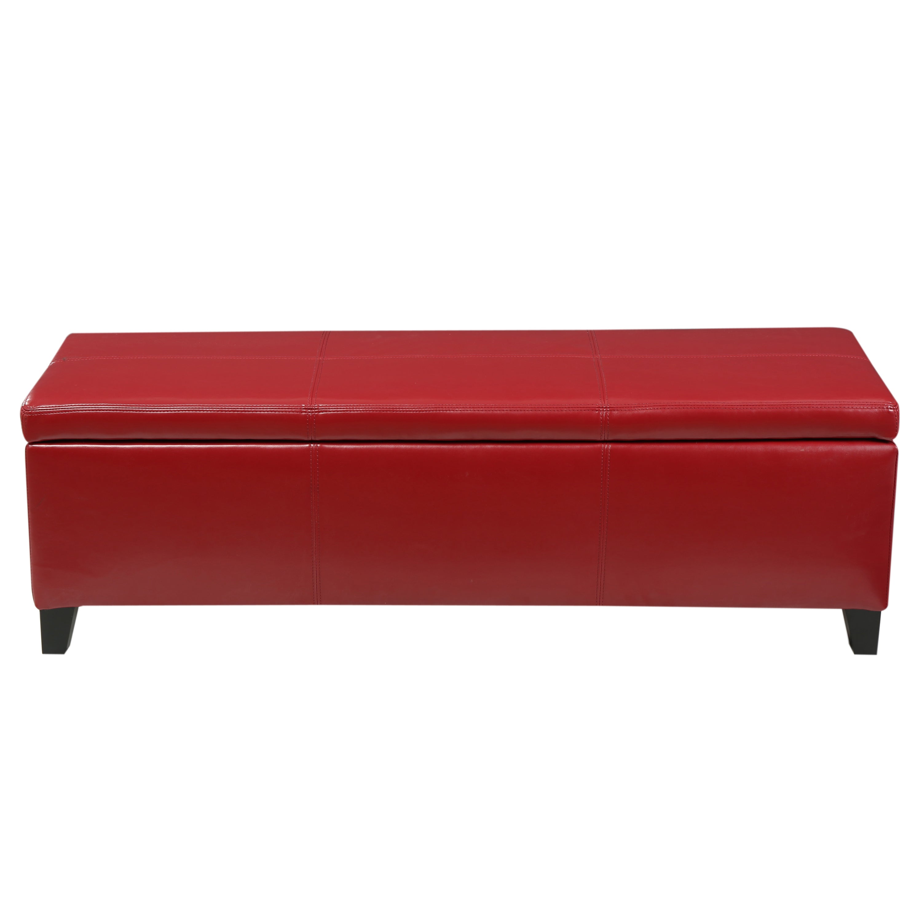 Upholstered PU Leather Storage Ottoman, Solid Wooden Legs