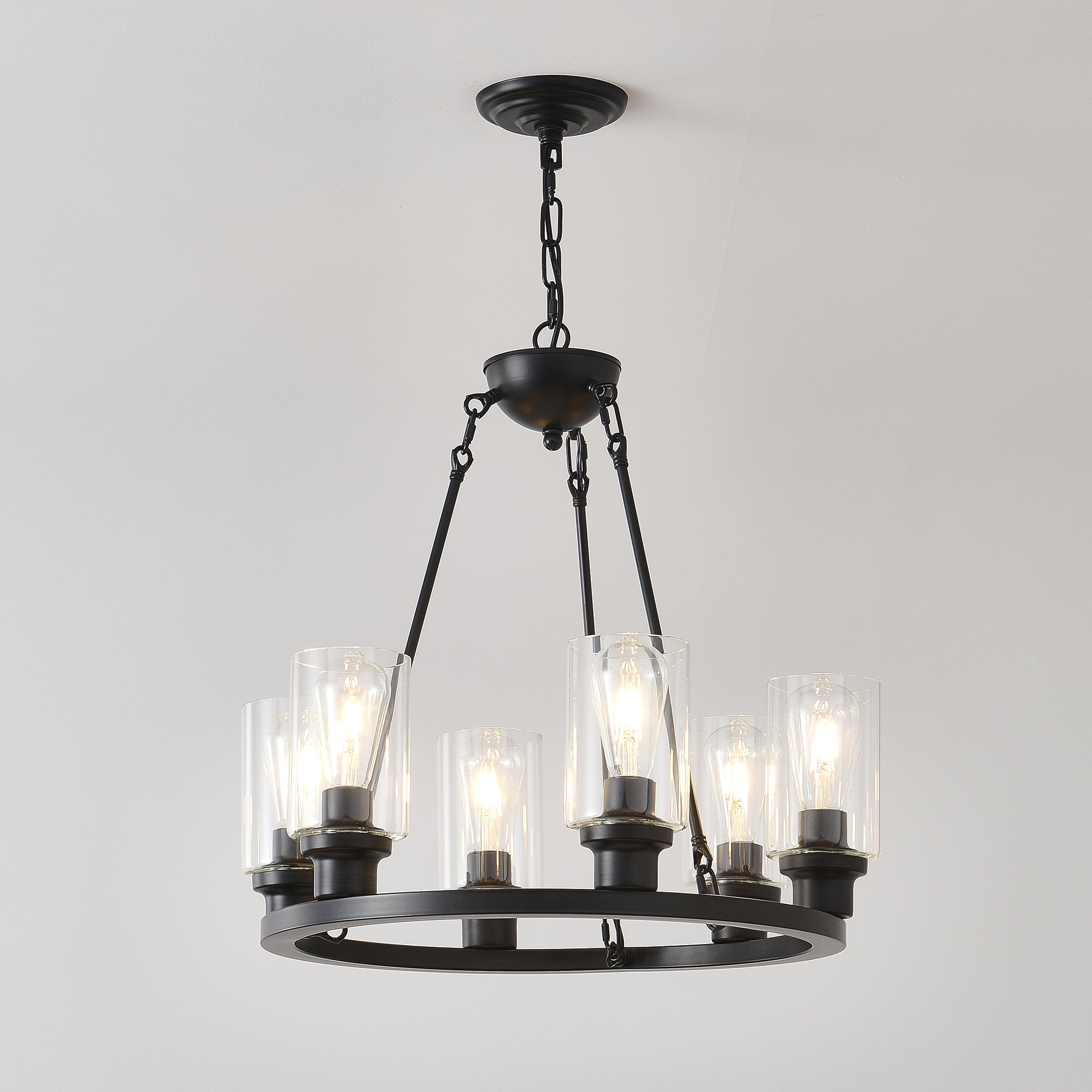6-Light Black Wagon Wheel Chandelier