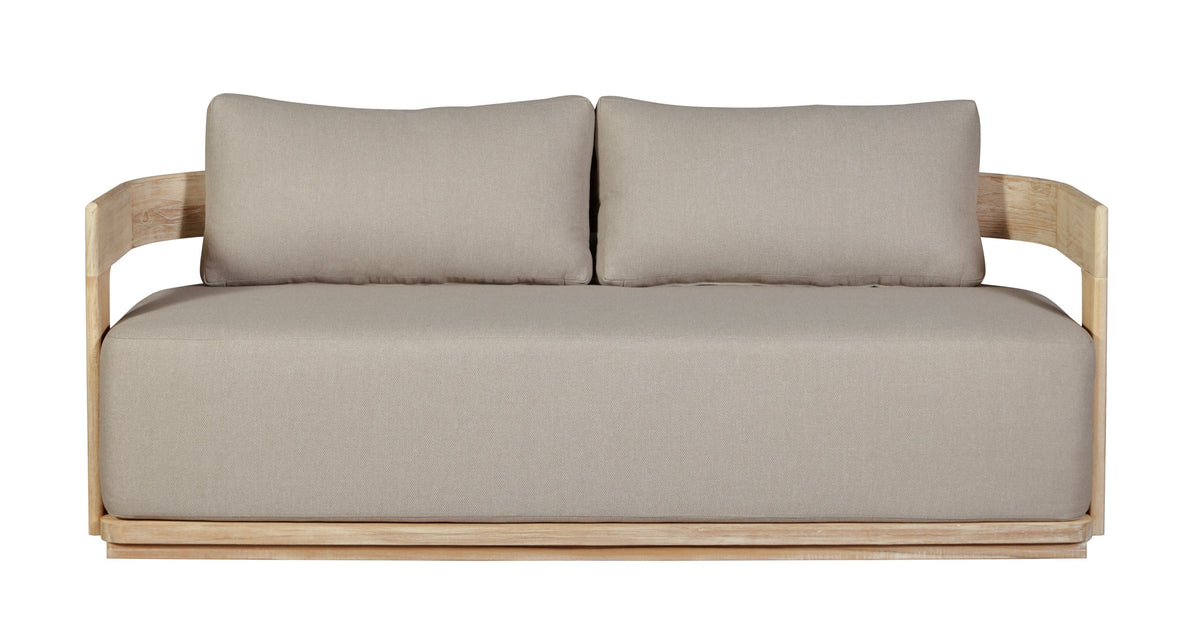Eclipse Outdoor Solid Teak Wood Love seat Natural - Gray Fabric