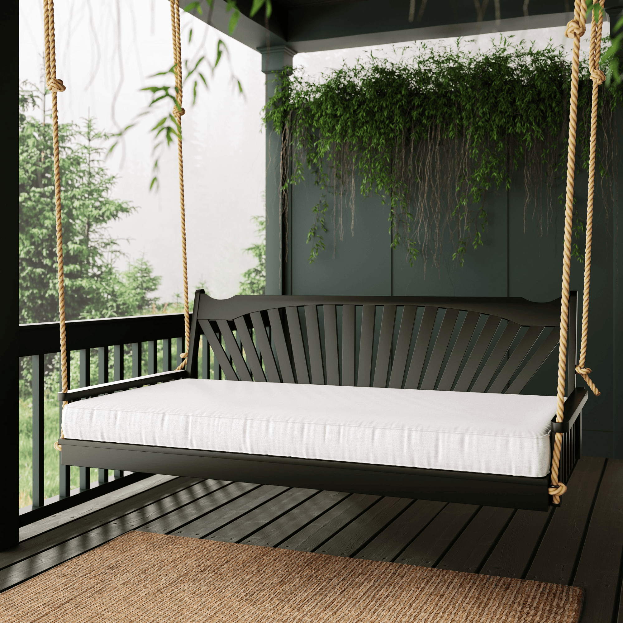 Keystone Amish Co. 4 Foot Sunburst Porch Swing Bed, Olive Grey Paint