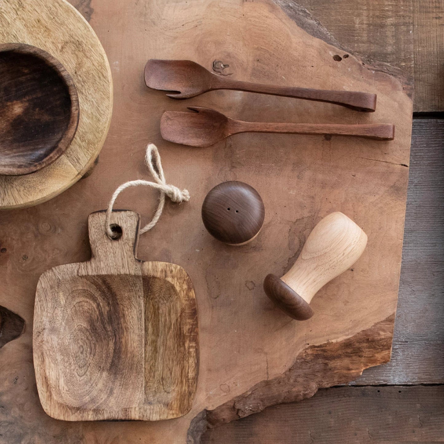 Mango Wood Salad Servers w/ Walnut Finish