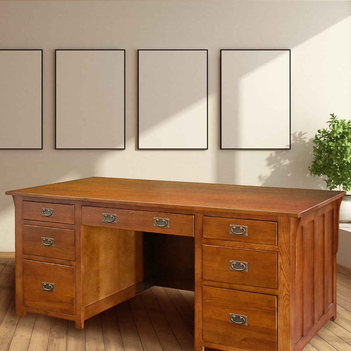 Mission Library Desk with File Cabinet Drawers - Michael's Cherry (MC-A)