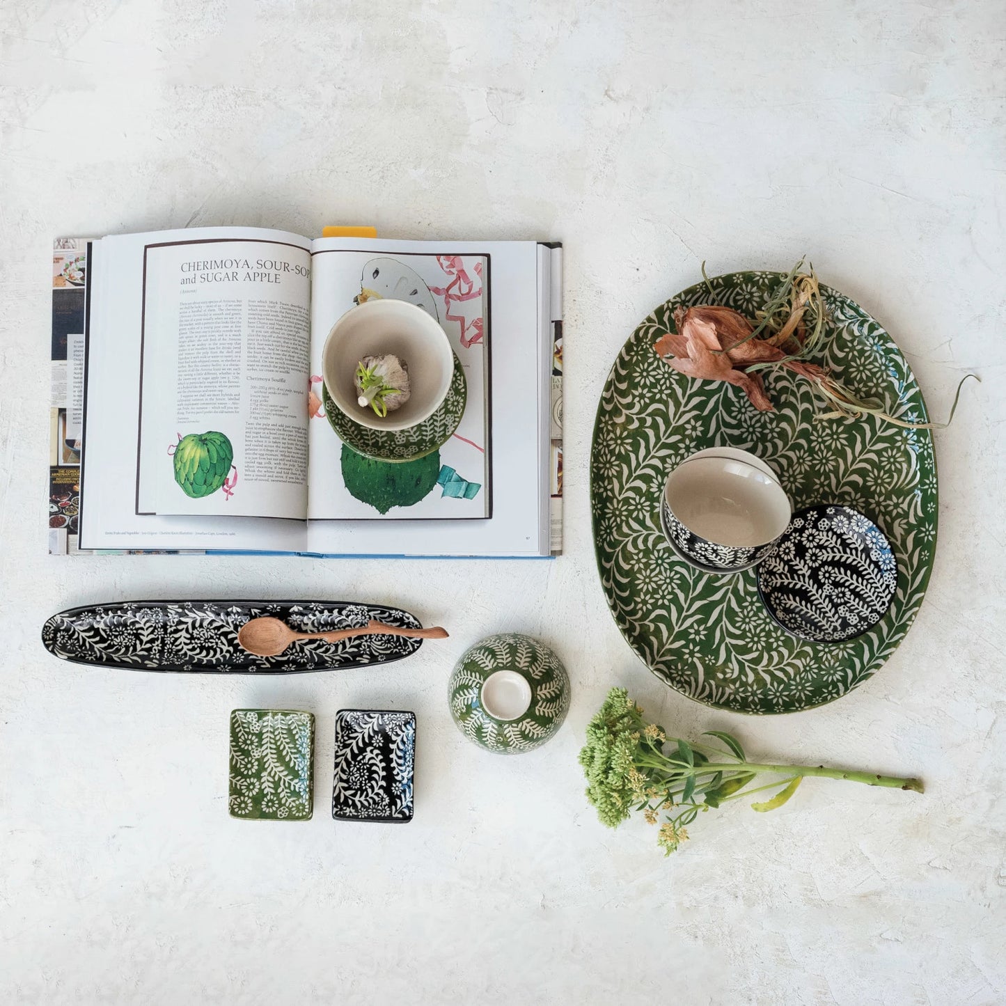 Long Oval Platter w/ Wax Relief Botanicals