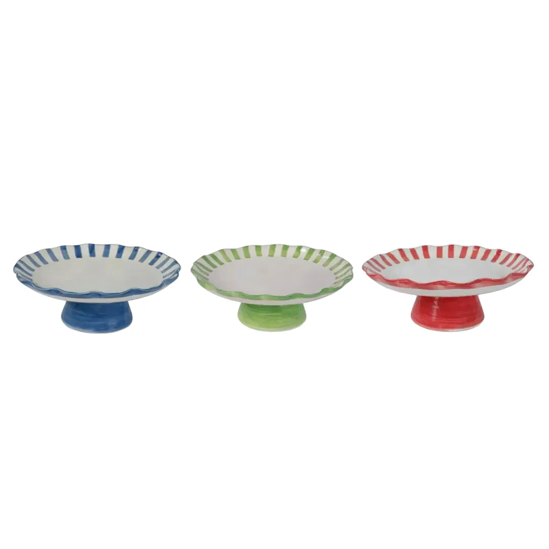 Ceramic Stripe Cake Stand,Red - 10 x 10 x 3.75 Inches