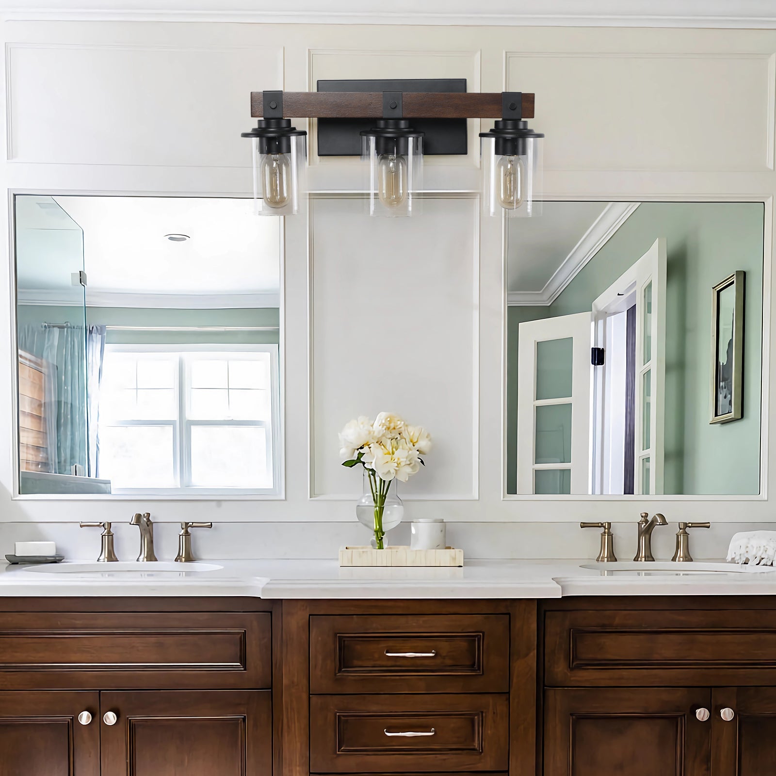 19" Rustic 3-Light Vanity Light, Industrial Bathroom Wall Sconce, Modern Farmhouse Lighting Fixture (No Bulbs)