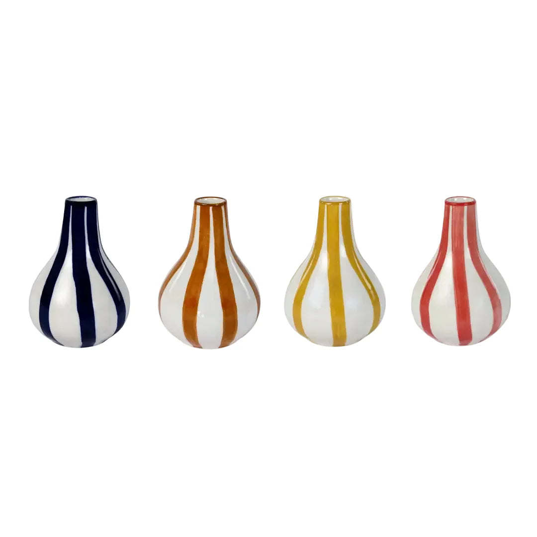 Ceramic Stripe bud vase, Yellow- 3.5 x 3.5 x 4.75 Inches , Set of 2