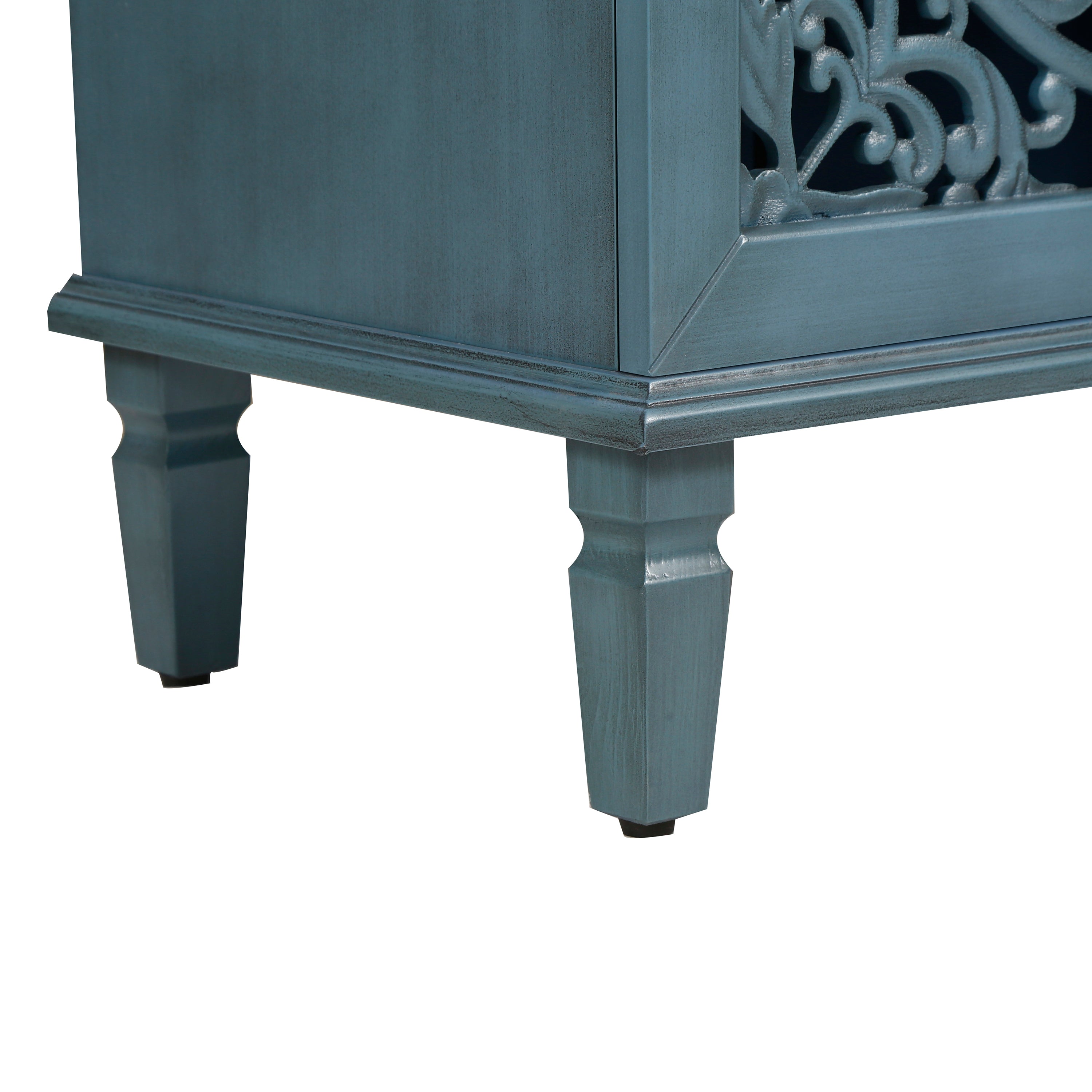 60" Antique Buffet Cabinet with Floral Carvings and Adjustable Shelves