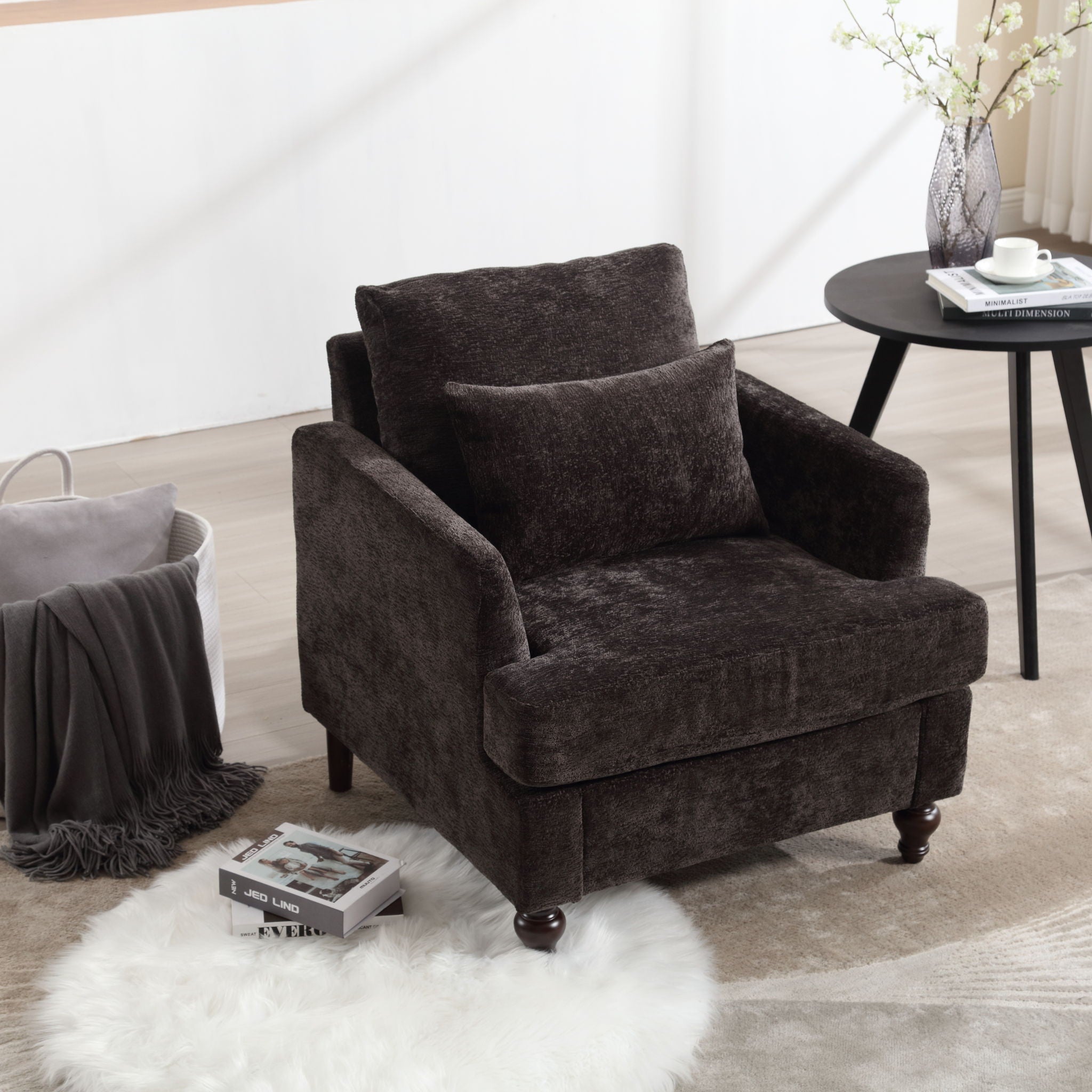 Modern Mid Century Wood Frame Armchair With Tufted Design