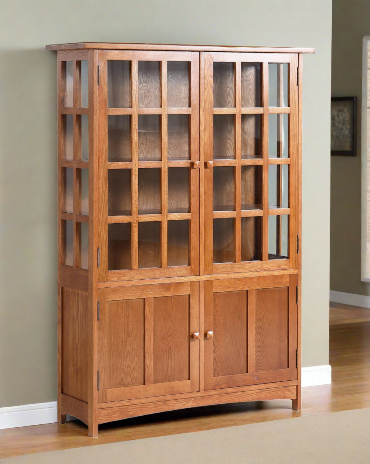 Mission Oak 4 Door Display China Cabinet - Michael's Cherry stain