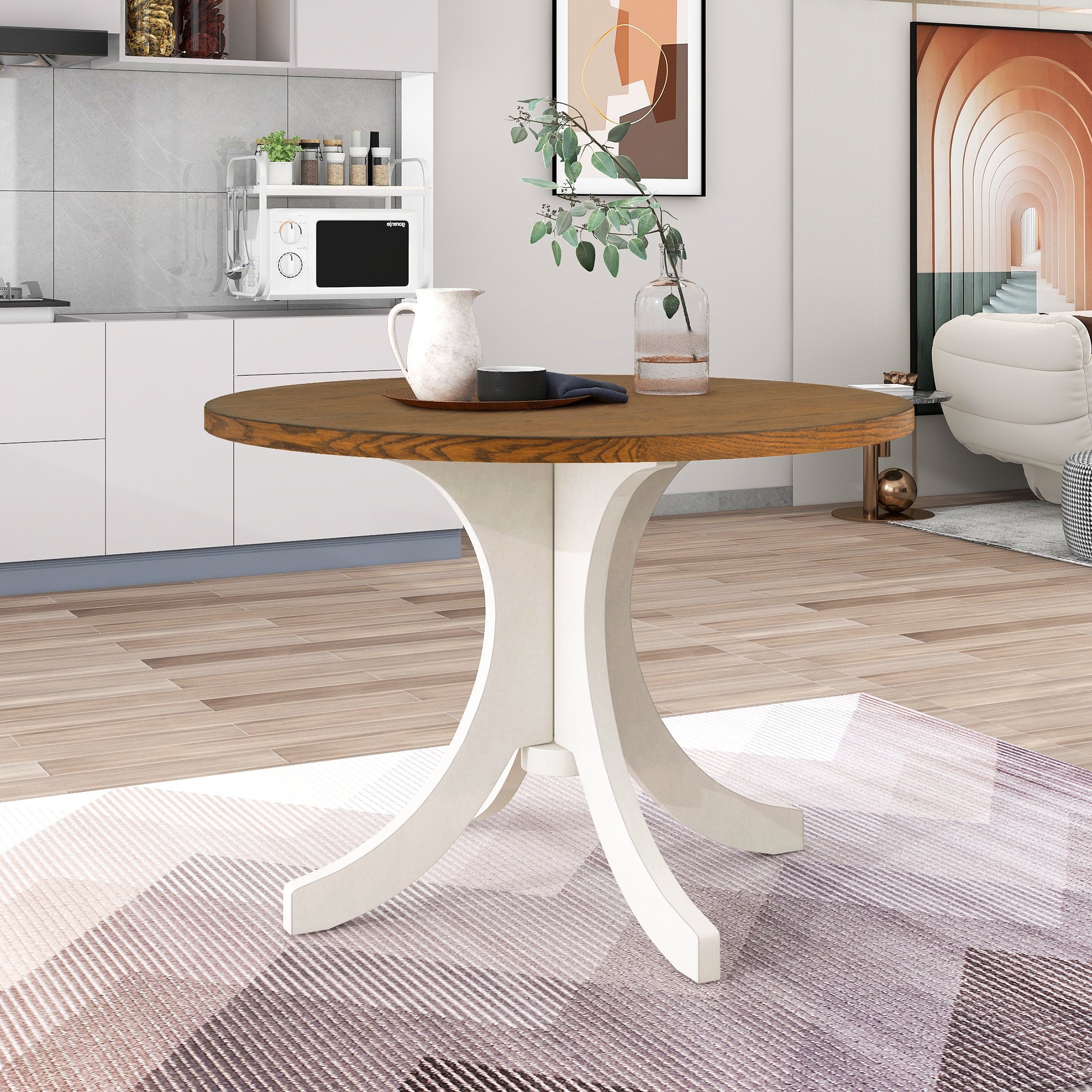TOPMAX Mid-Century Solid Wood Round Dining Table for Small Places