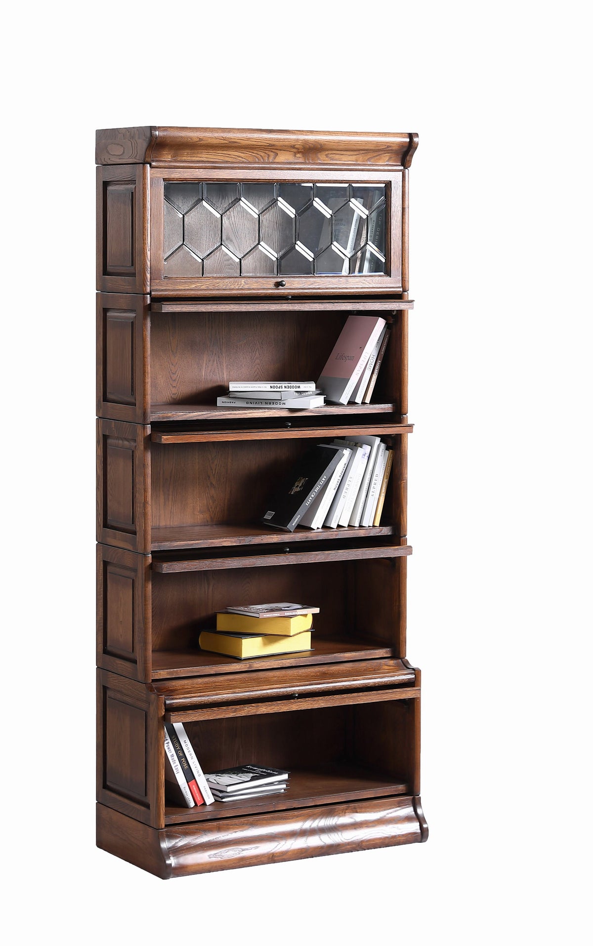 Mission Style Oak Barrister Bookcase 5 Stack-Leaded Glass in 2 Colors