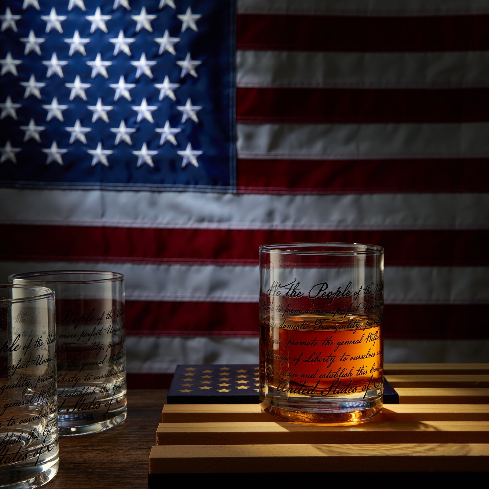 We The People American Flag Whiskey Glasses Political Rights Glassware Set Of 4 Hand Blown Old Fashi