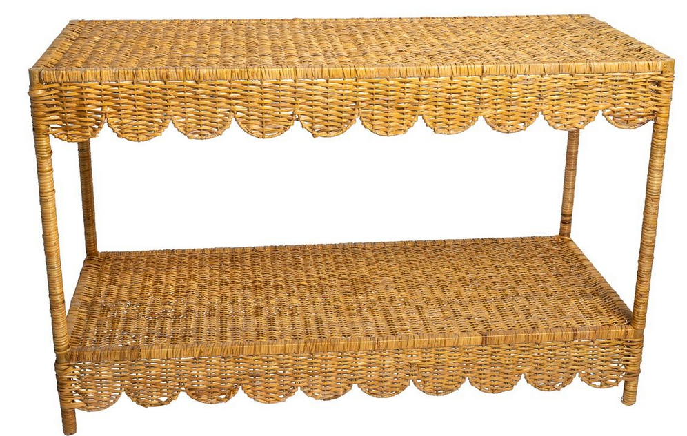 NATURAL WICKER SCALLOPED SIDEBOARD TABLE