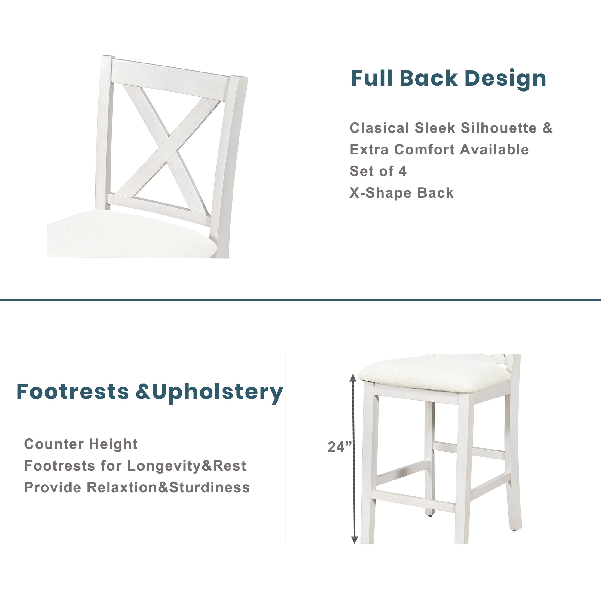 TOPMAX 5 Pieces Counter Height Rustic Farmhouse Dining Room Wooden Bar Table Set with 4 Chairs, White
