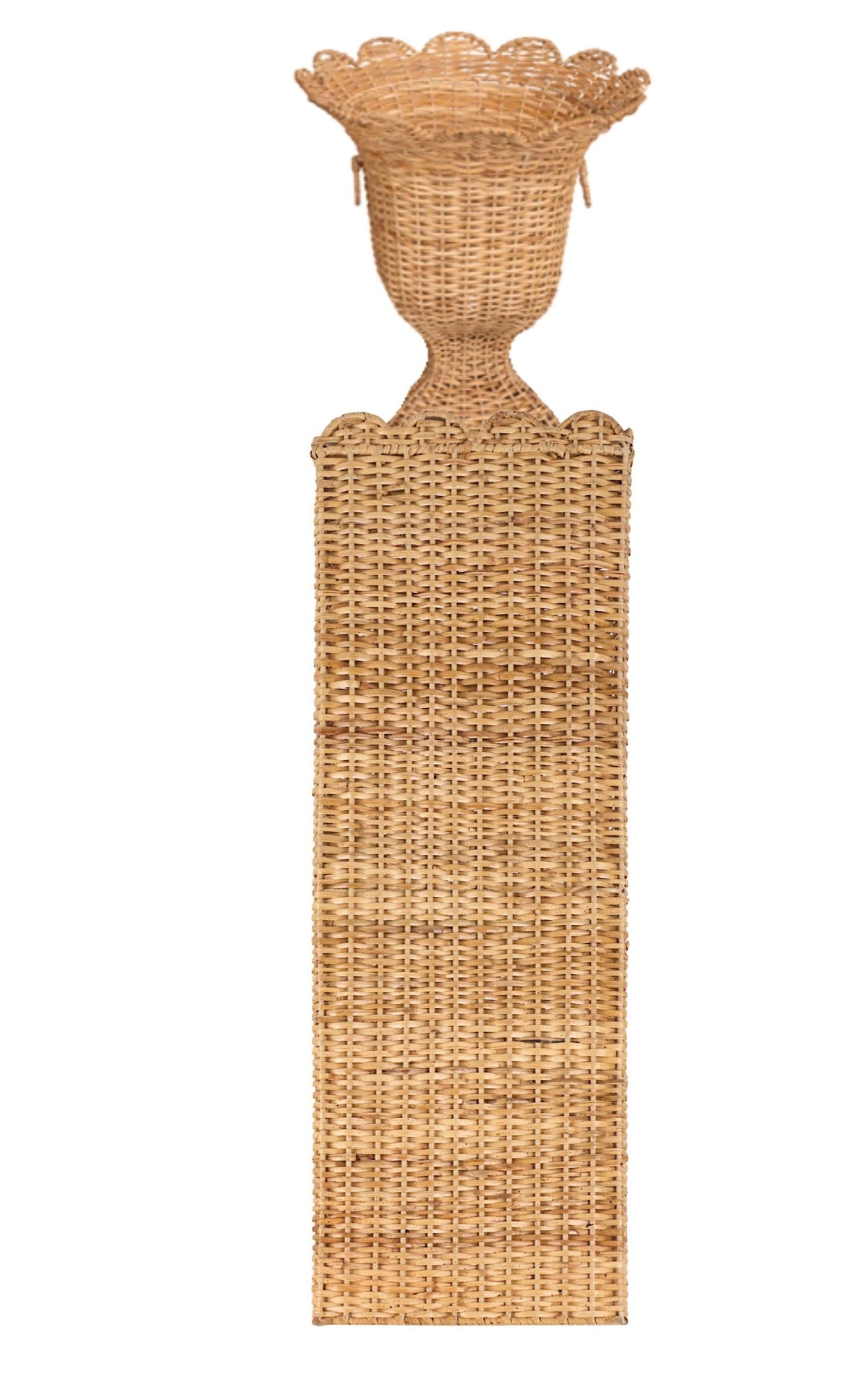 Square Scalloped Trim Wicker Urn and Pedestal (2 Options)
