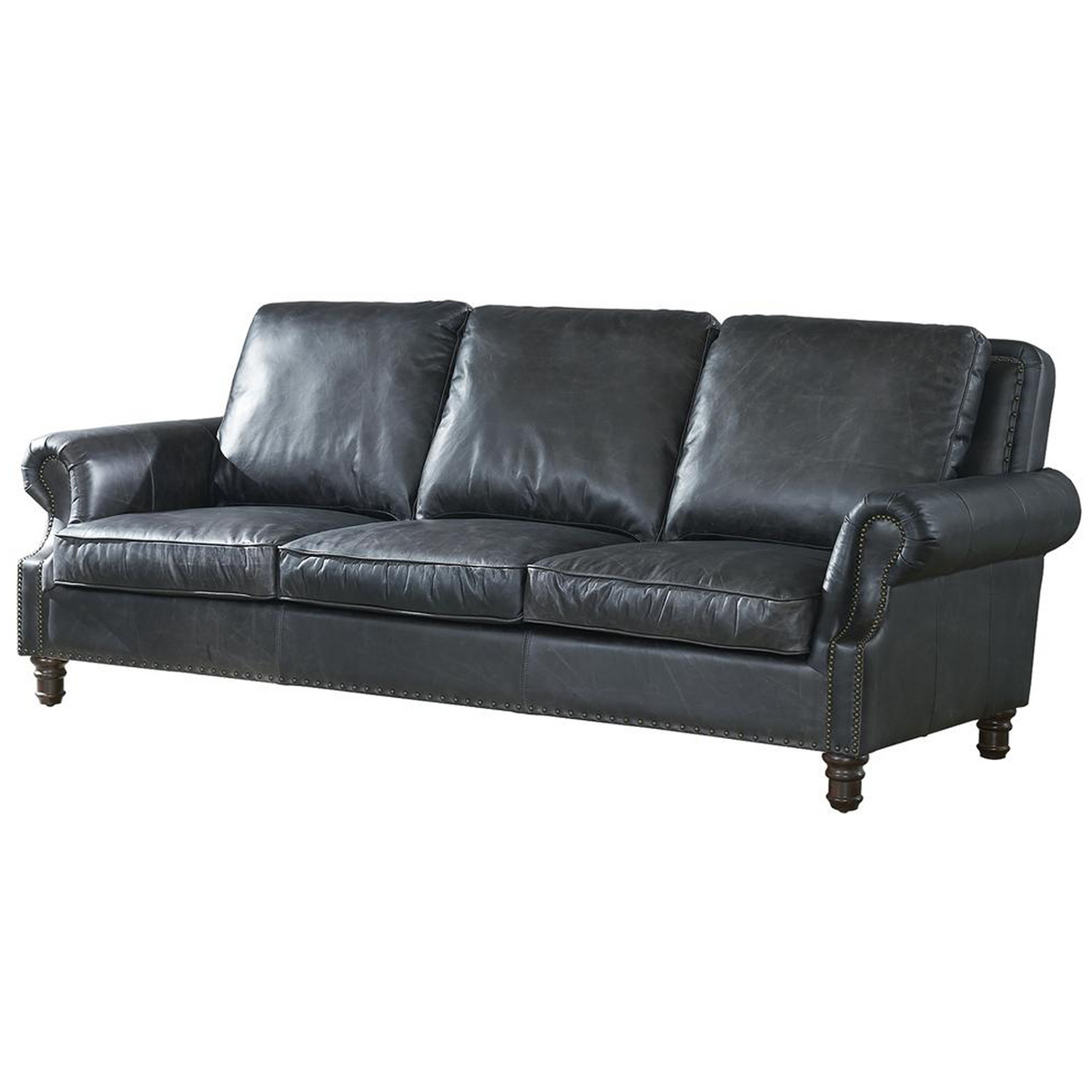English Rolled Arm Sofa - Slate Leather