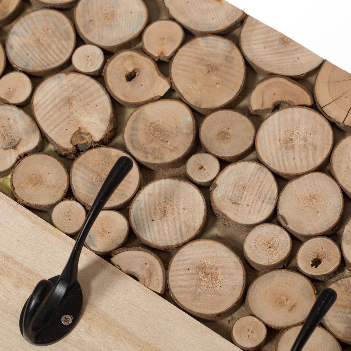 Natural Wood Hook Rack with Five Hooks for Entryway,