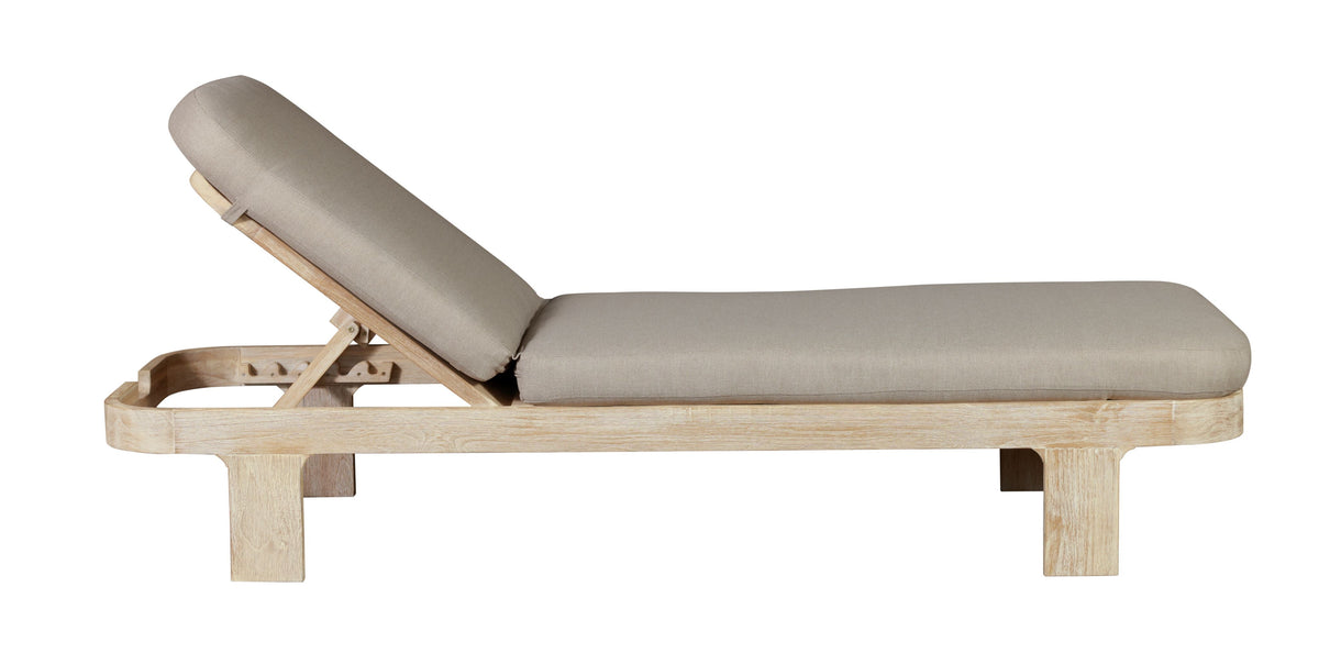Eclipse Outdoor Solid Teak Wood Natural Look Sun Lounger - Grey Fabric