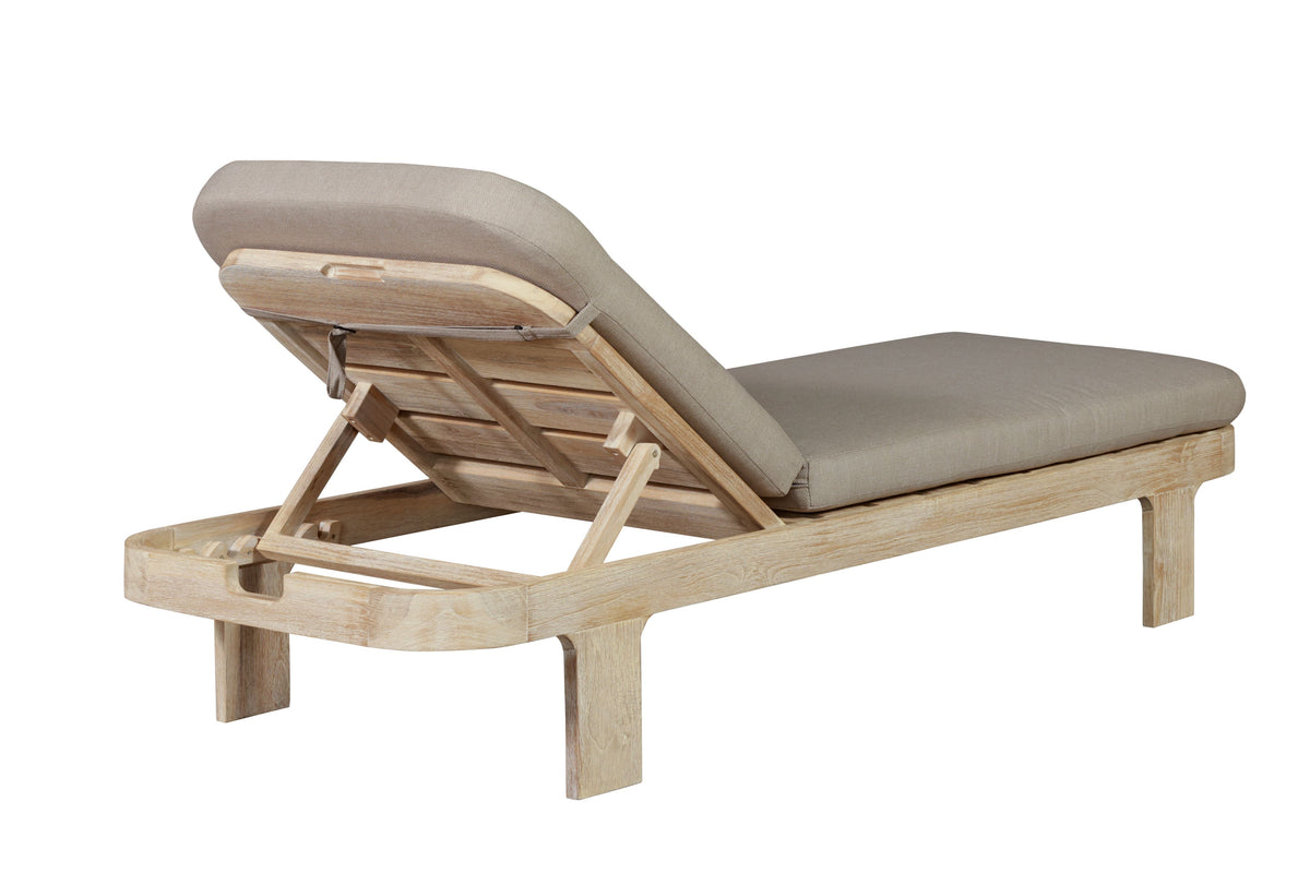 Eclipse Outdoor Solid Teak Wood Natural Look Sun Lounger - Grey Fabric