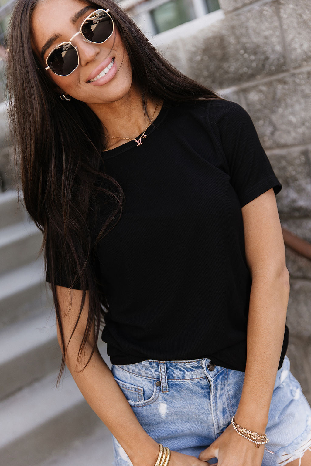 Ribbed Lulu Tee - Noir