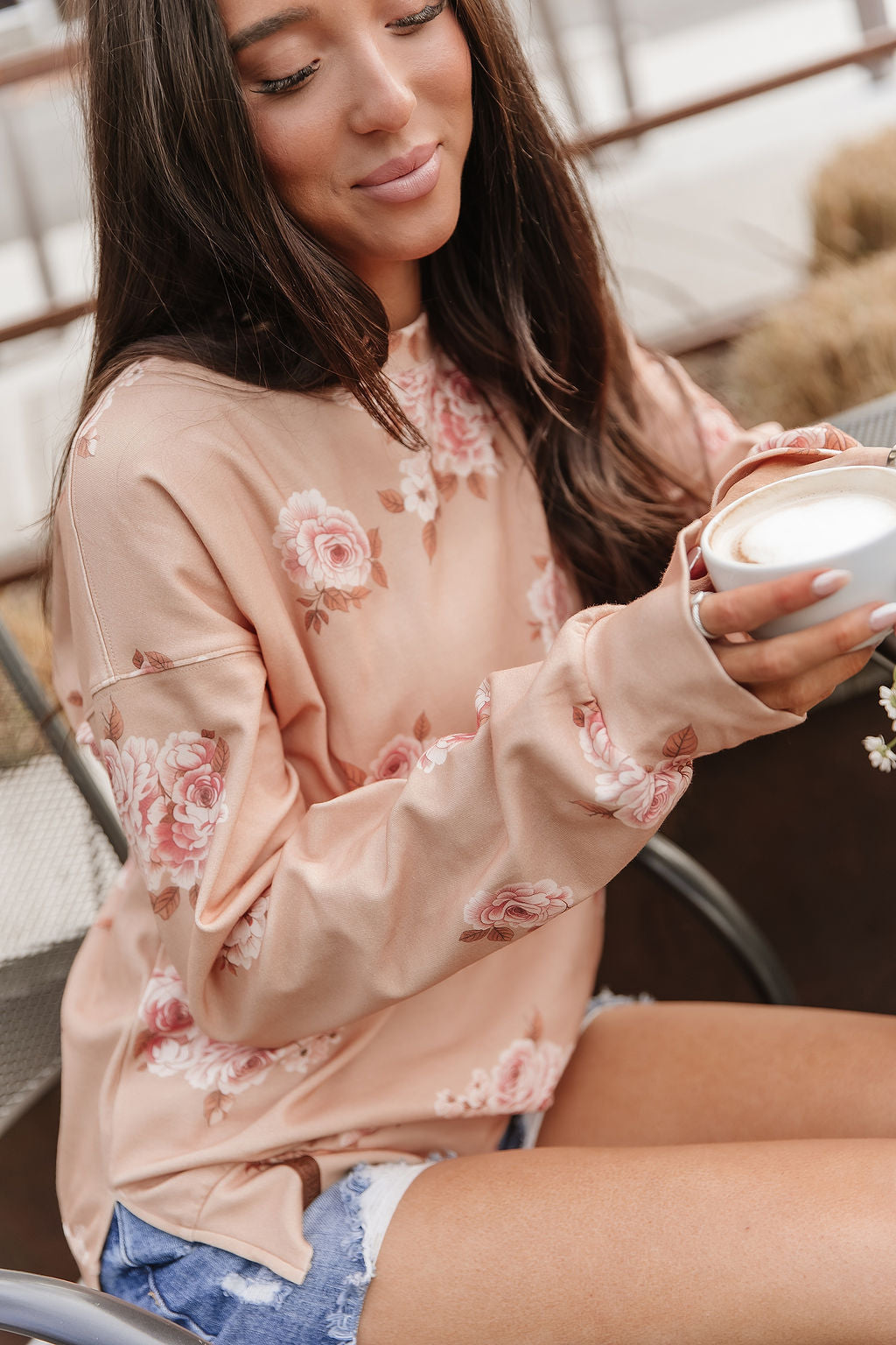 University SideSlit Pullover - Peachy Petals