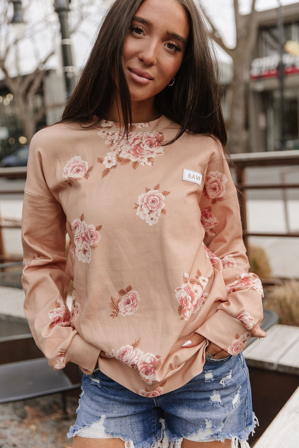University SideSlit Pullover - Peachy Petals