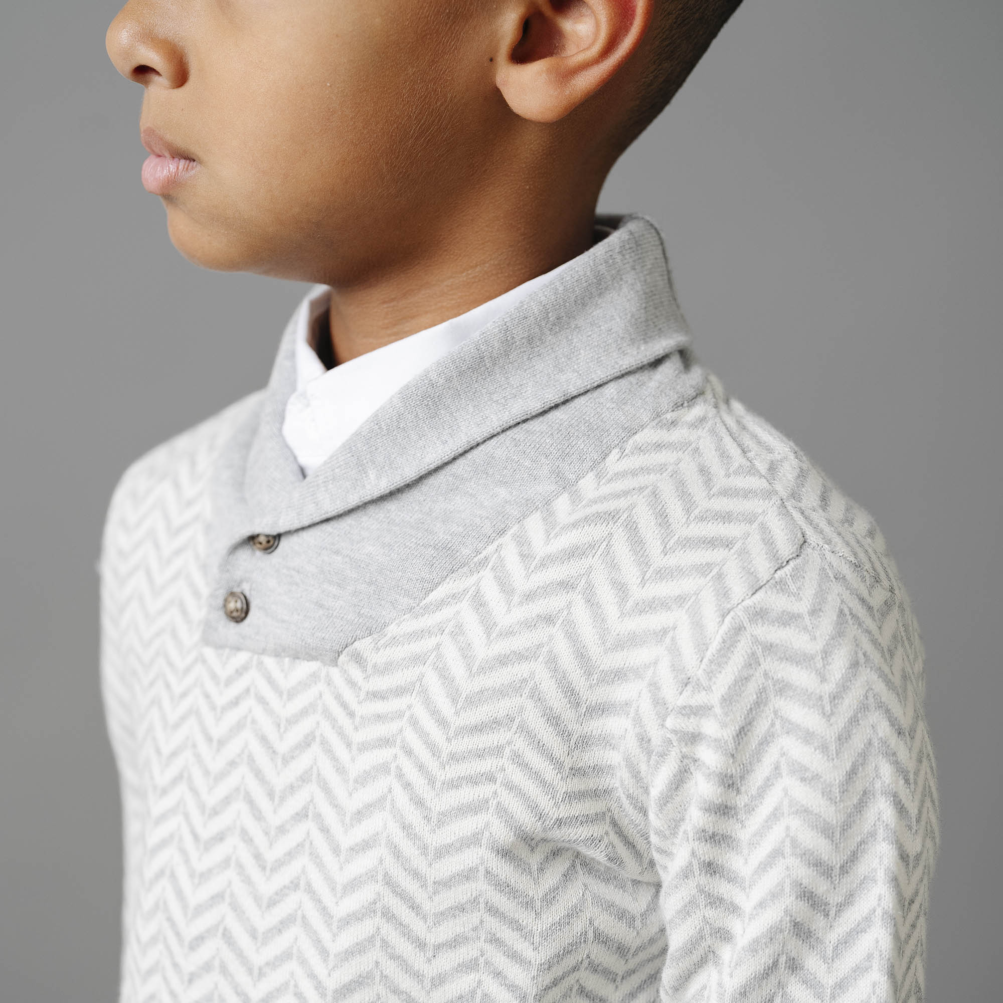 Organic Intarsia Shawl Collar Sweater