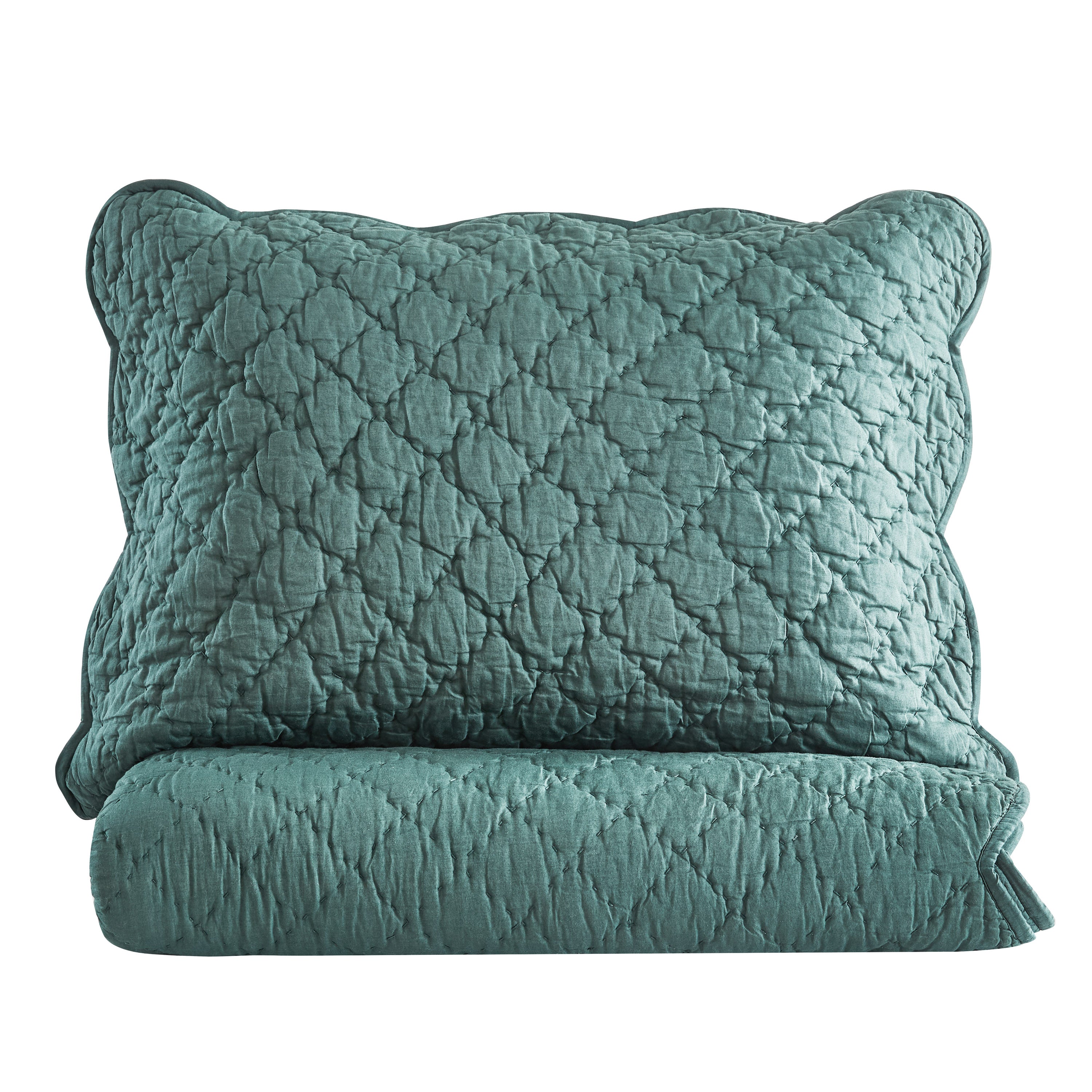 Diamond Scallop Cotton Voile Hand Stitched Quilt Set