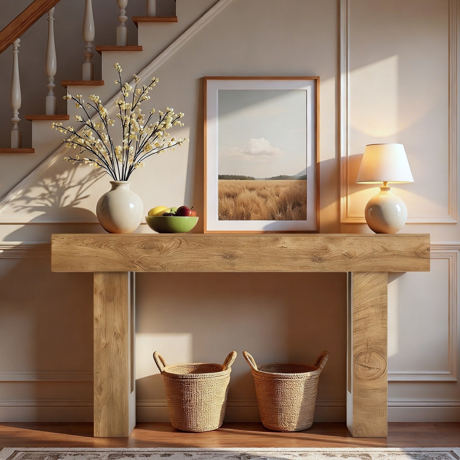 63" Long Console Table, Farmhouse Entryway Table with Storage