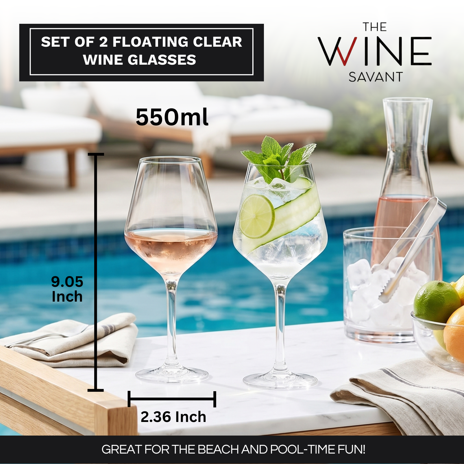 Unbreakable Stemmed Wine Glasses Tritan Acrylic Set Of 2 European Style Crystal Drinkware 18OZ